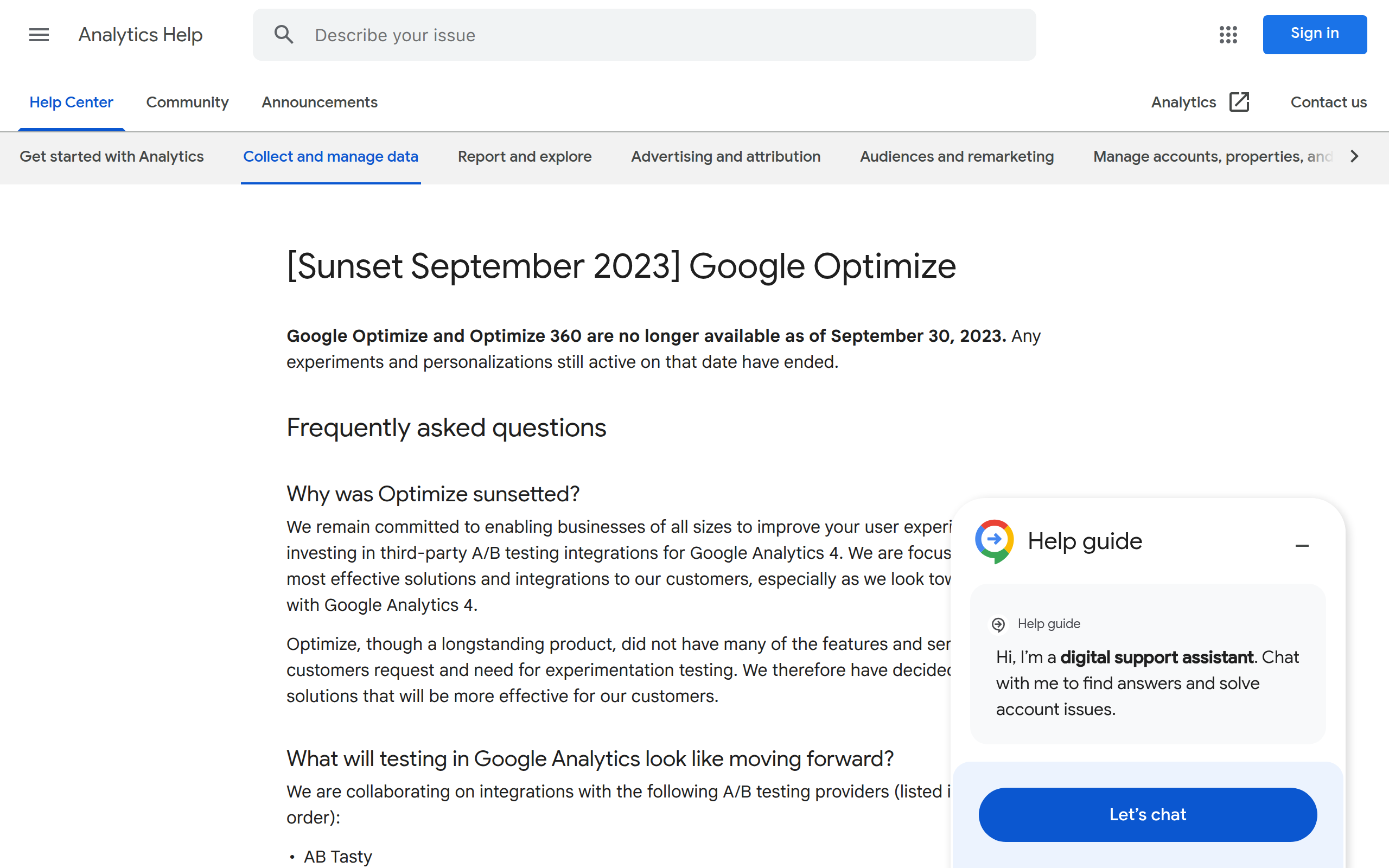 Google Optimize screenshot