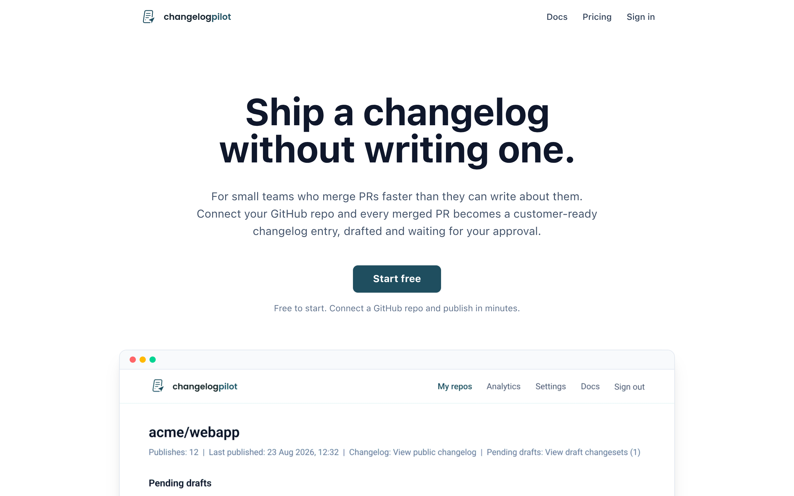 ChangelogPilot screenshot, image 1