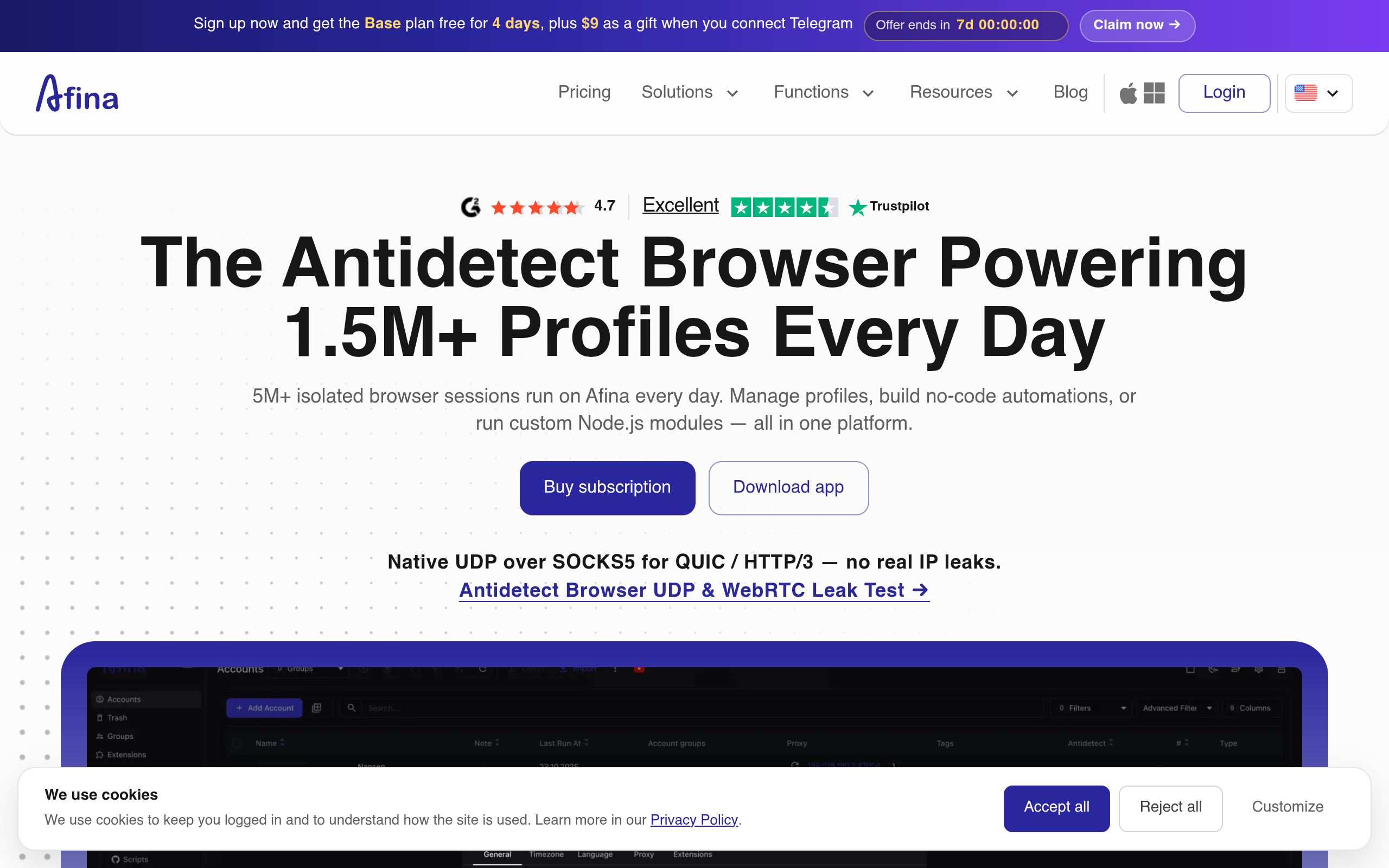 Afina.io screenshot, image 1