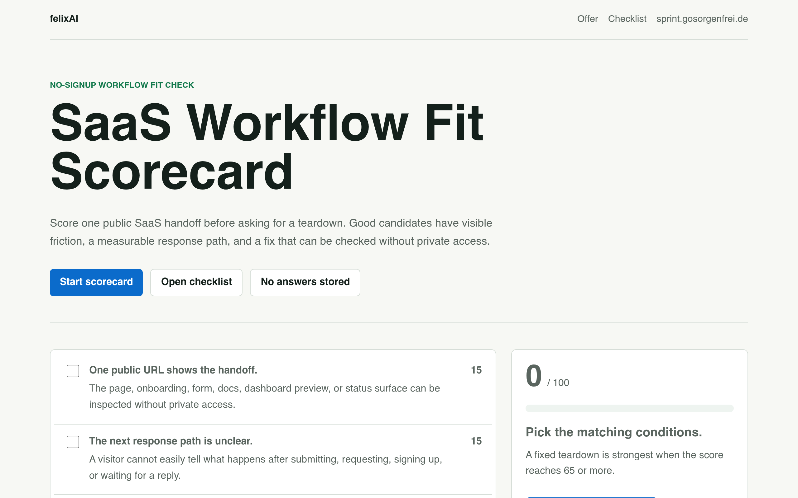 felixAI SaaS Workflow Fit Scorecard screenshot