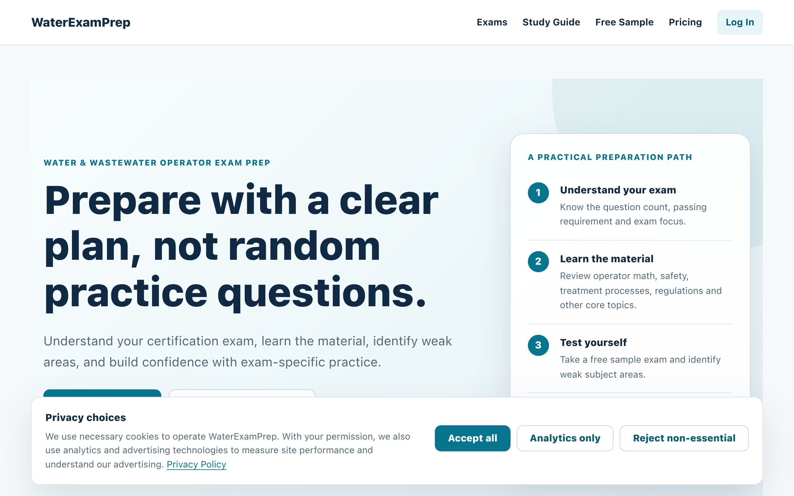 Screenshot of waterexamprep.com
