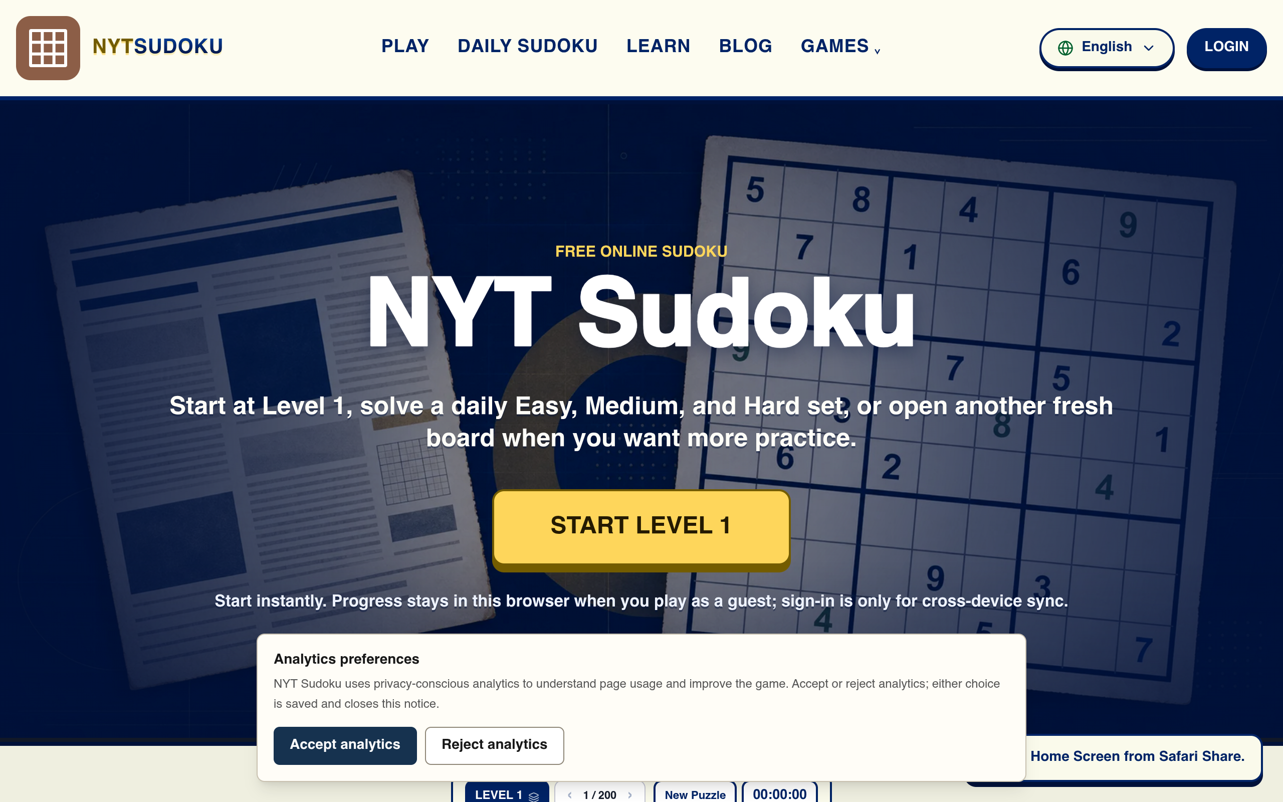 Screenshot of nyt-sudoku.net