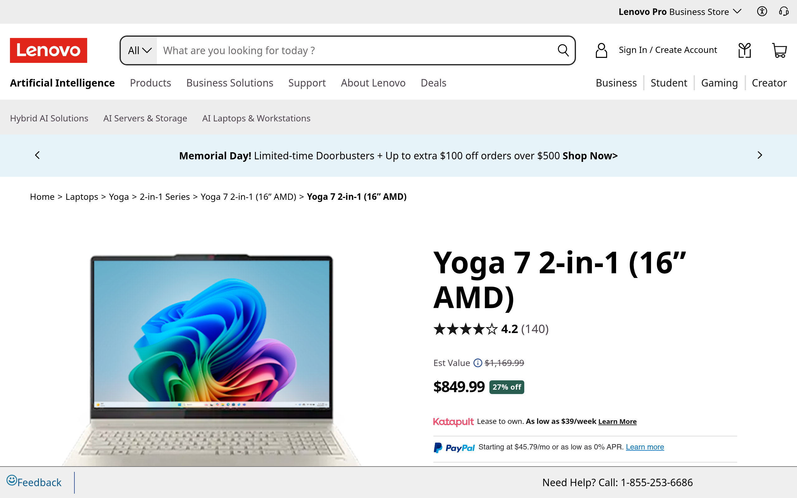 Lenovo Yoga 7 2-in-1 AMD Ryzen AI 7 350 16″ 1920×1200 WUXGA Touchscreen Laptop with AMD Radeon 860M 4.99