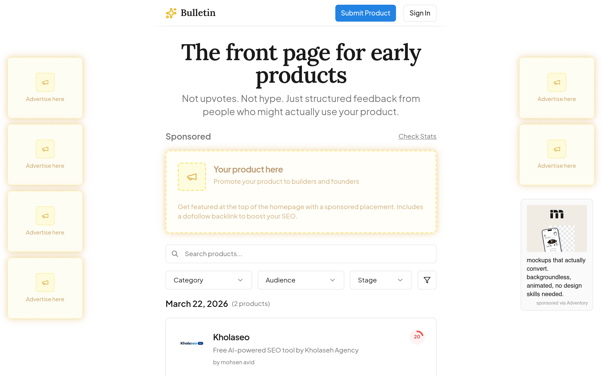 Screenshot of Bulletin website