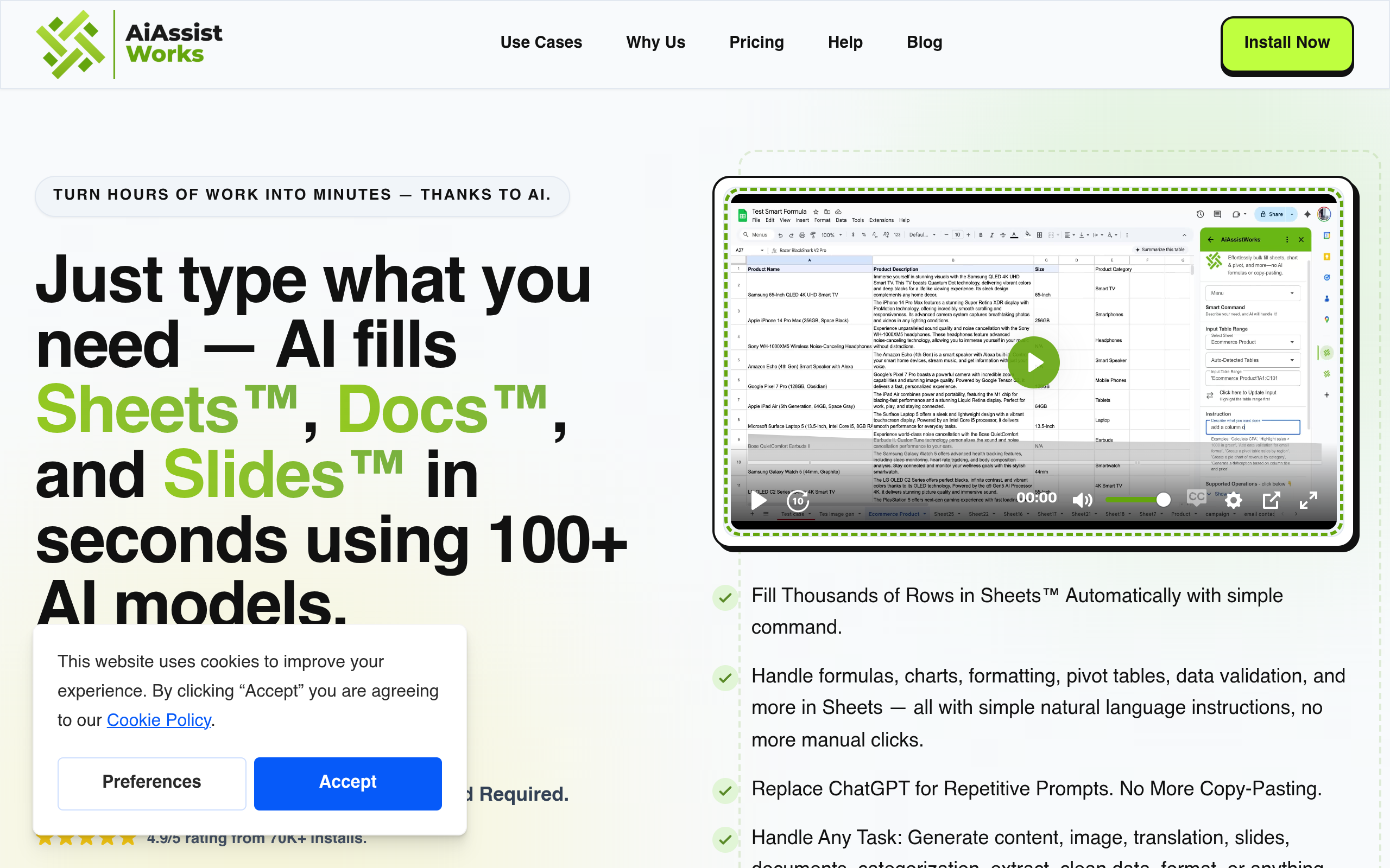 AI for Google Sheets, Slides & Docs screenshot, image 1