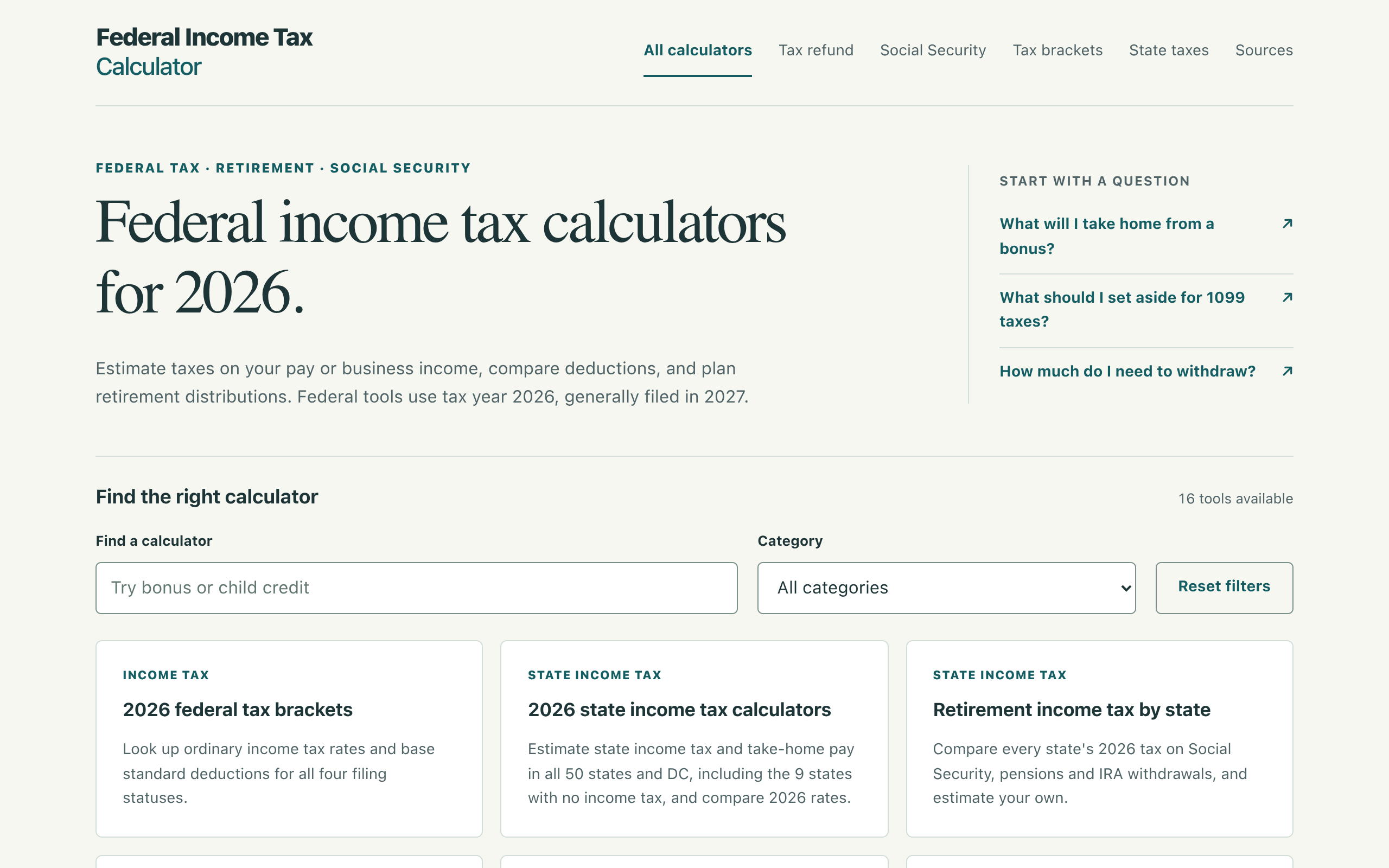 Federal Income Tax Calculator screenshot