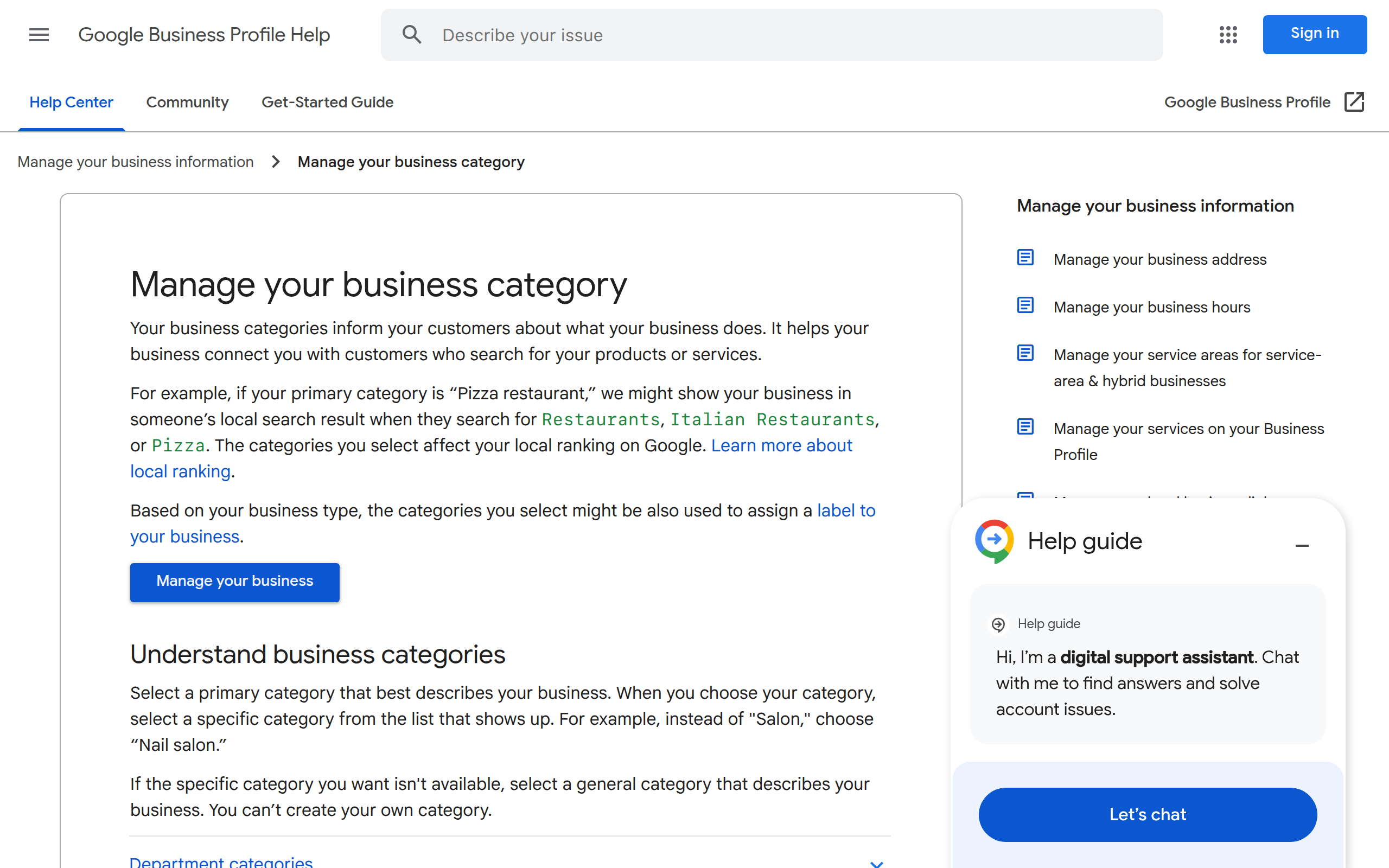 Use relevant Google Business Profile categories Screenshot