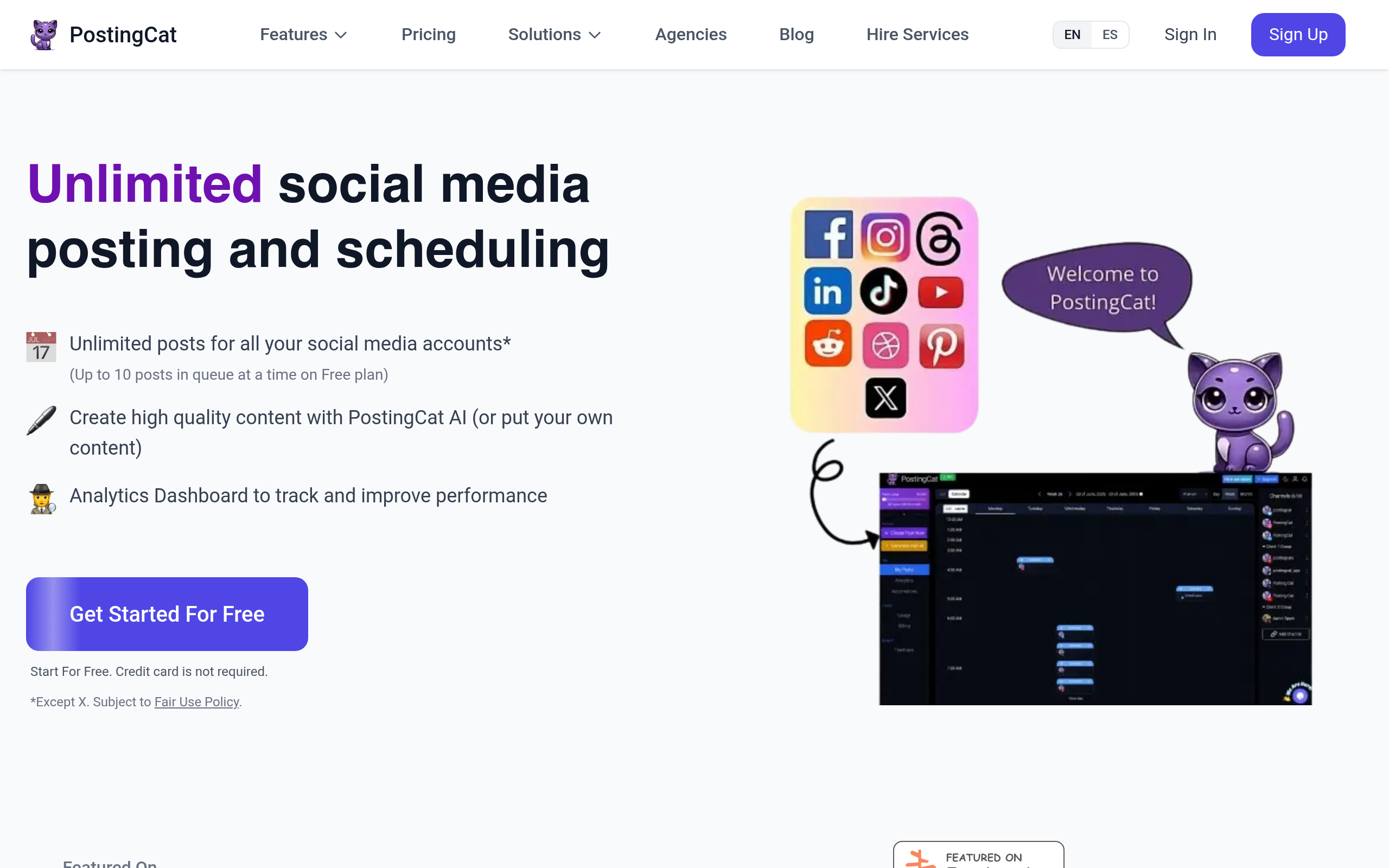 Screenshot of PostingCat website