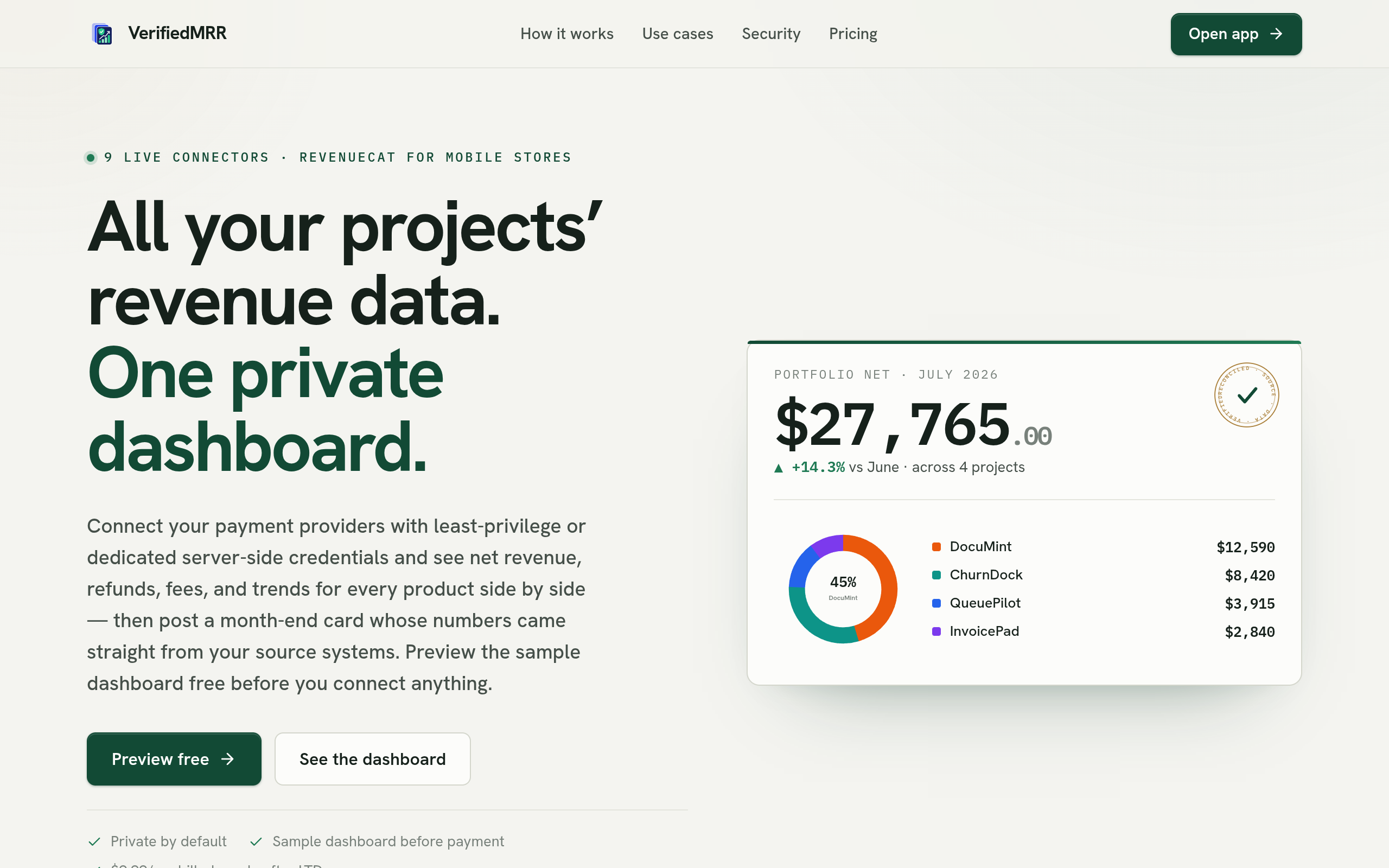 VerifiedMRR — Private Revenue Dashboards screenshot – image 1
