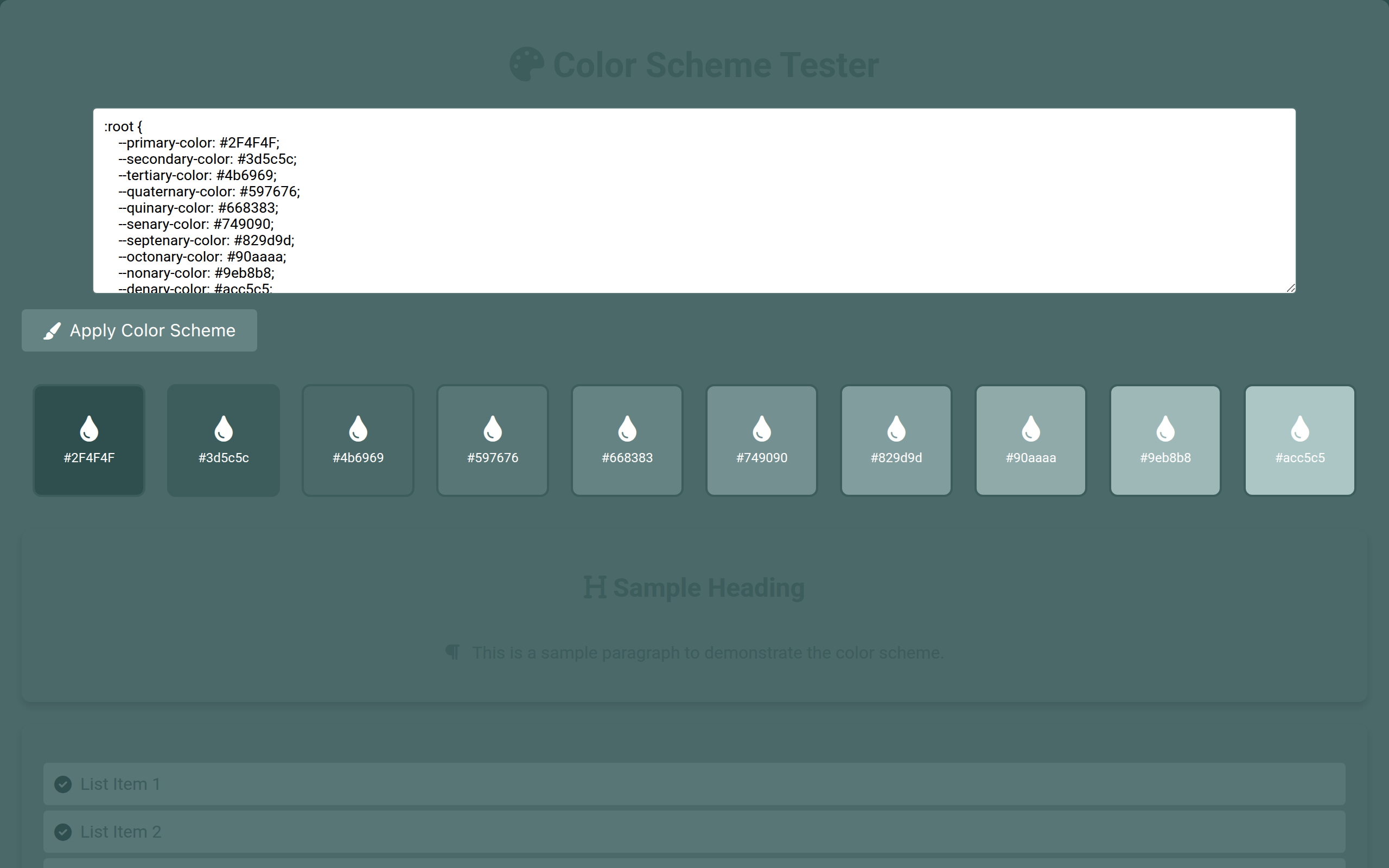 Screenshot of color-scheme-tester