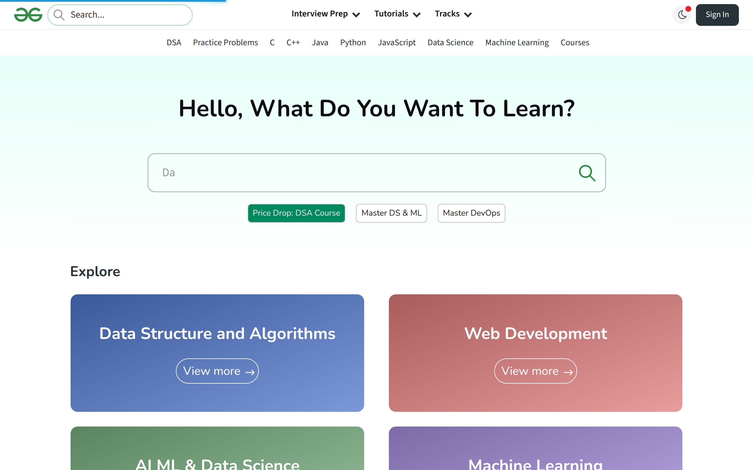 Geeksforgeeks screenshot