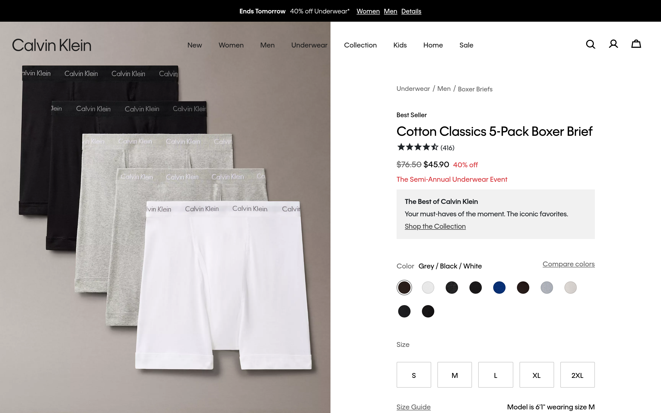 5-Pack Calvin Klein Men’s Cotton Classics Boxer Brief .90