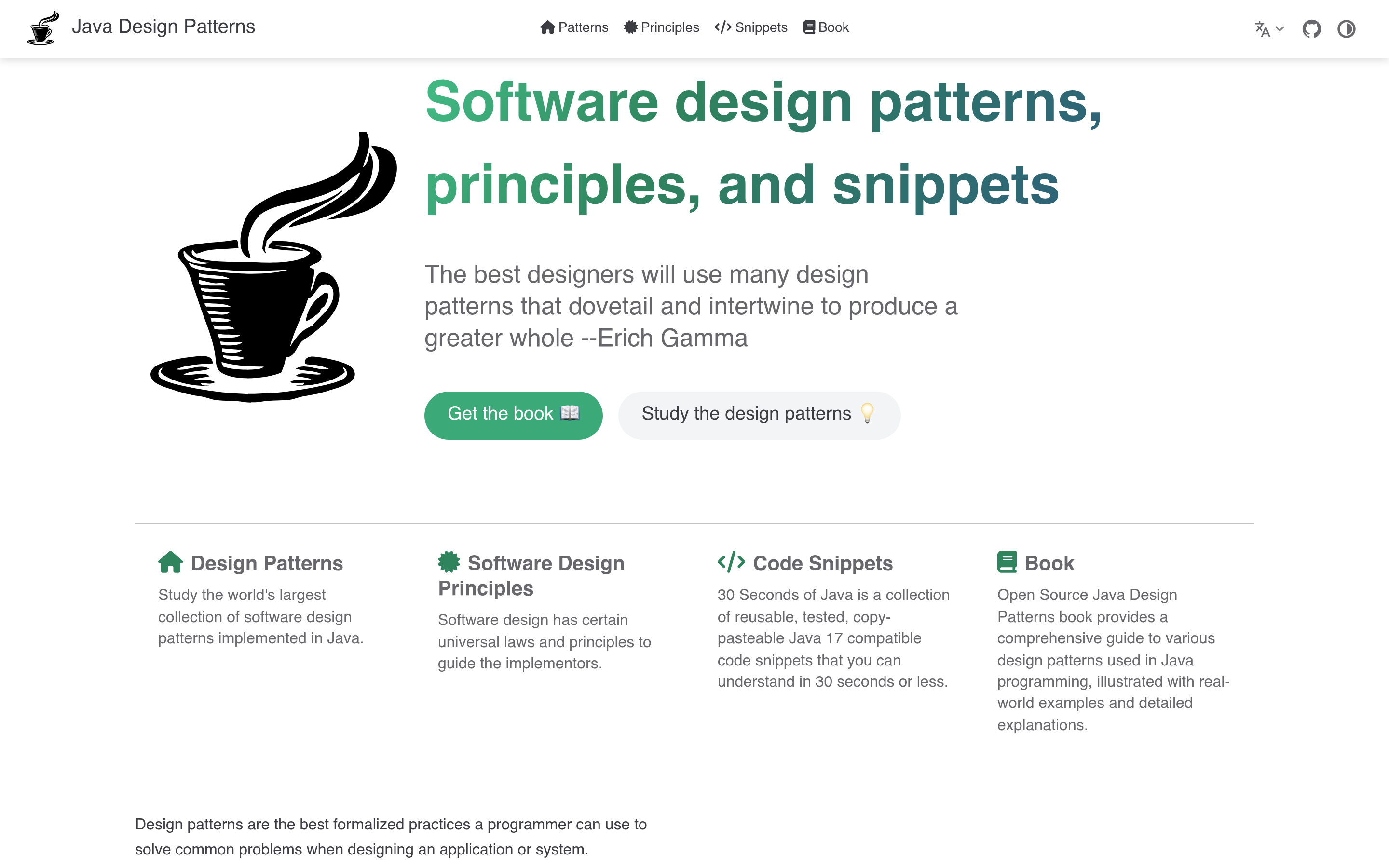 Explore, Learn, and Master Industry-Standard Patterns | Java Design Patterns 介面截圖