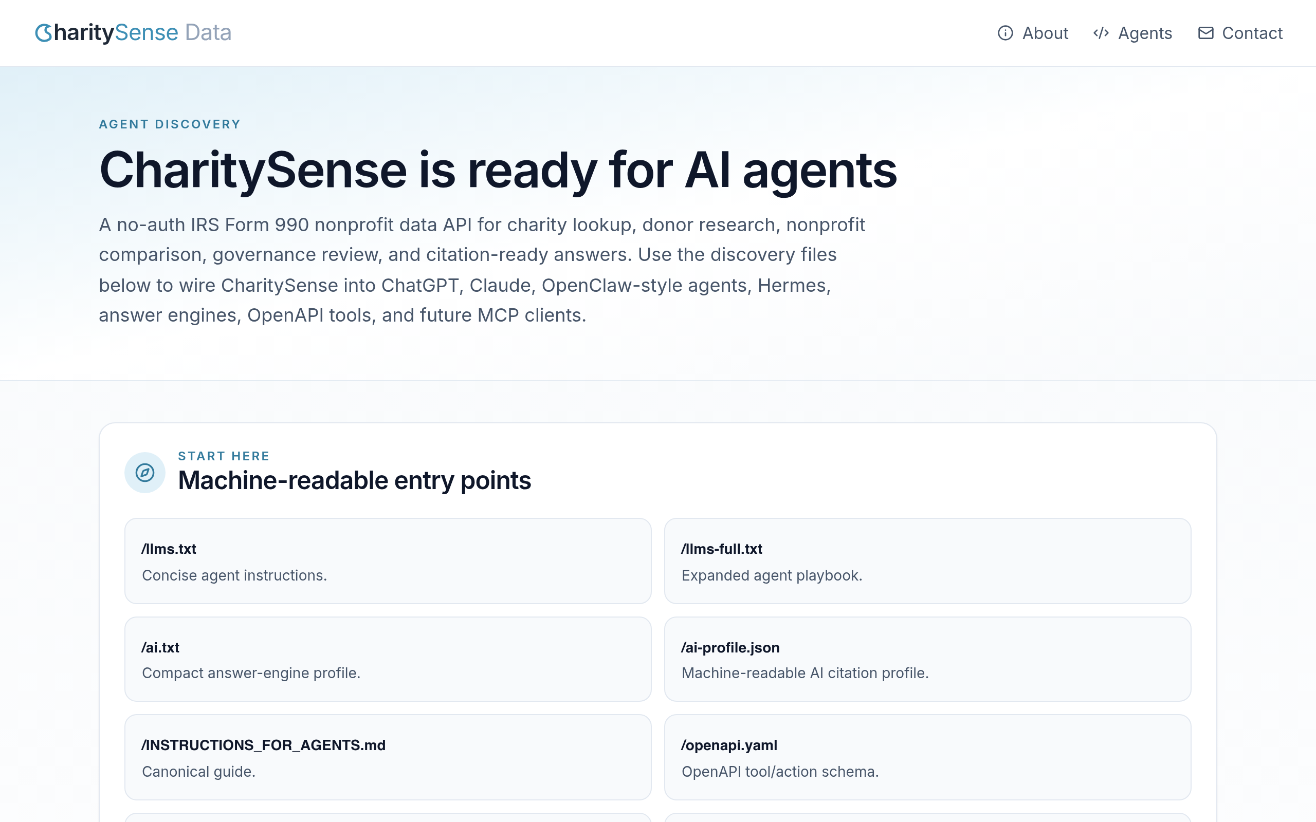 CharitySense Data API screenshot