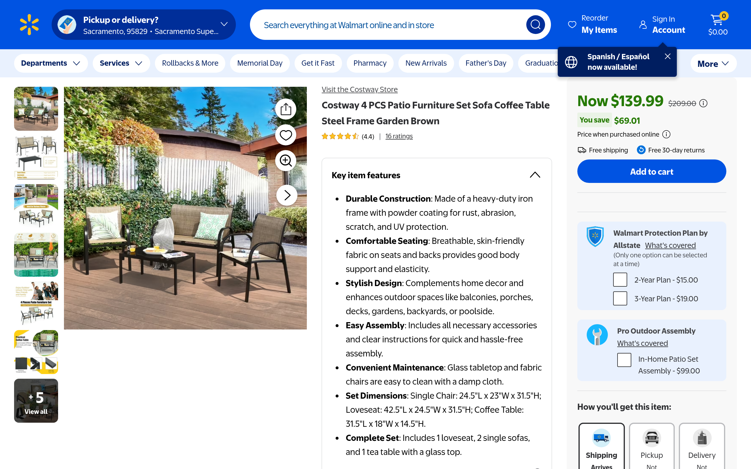 4-Piece Costway Patio Furniture Set 9.99