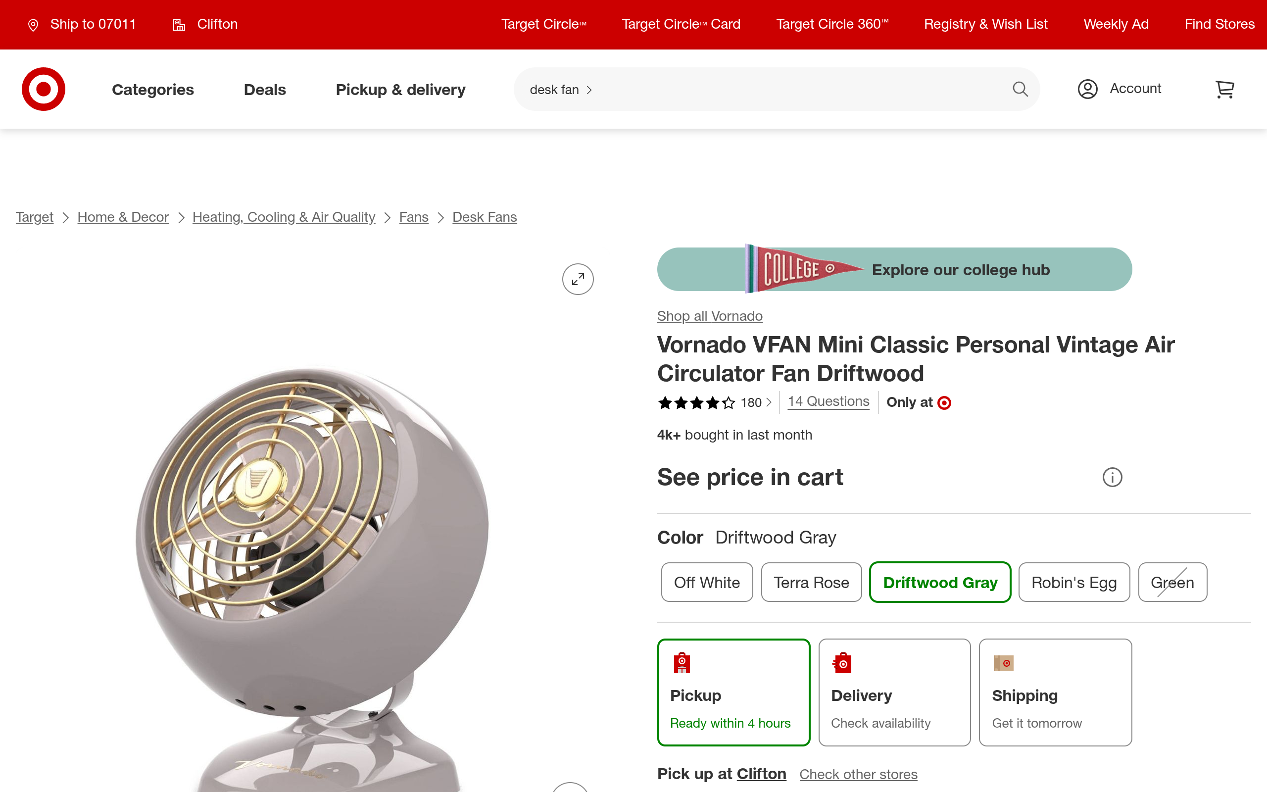 Vornado VFAN Mini Classic Personal Vintage Air Circulator Fan .99