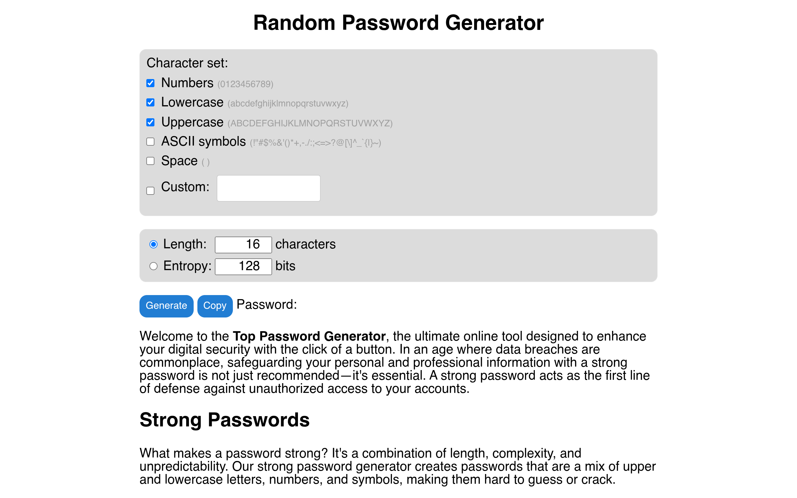 Best Strong Random Password Generator Online screenshot, image 1