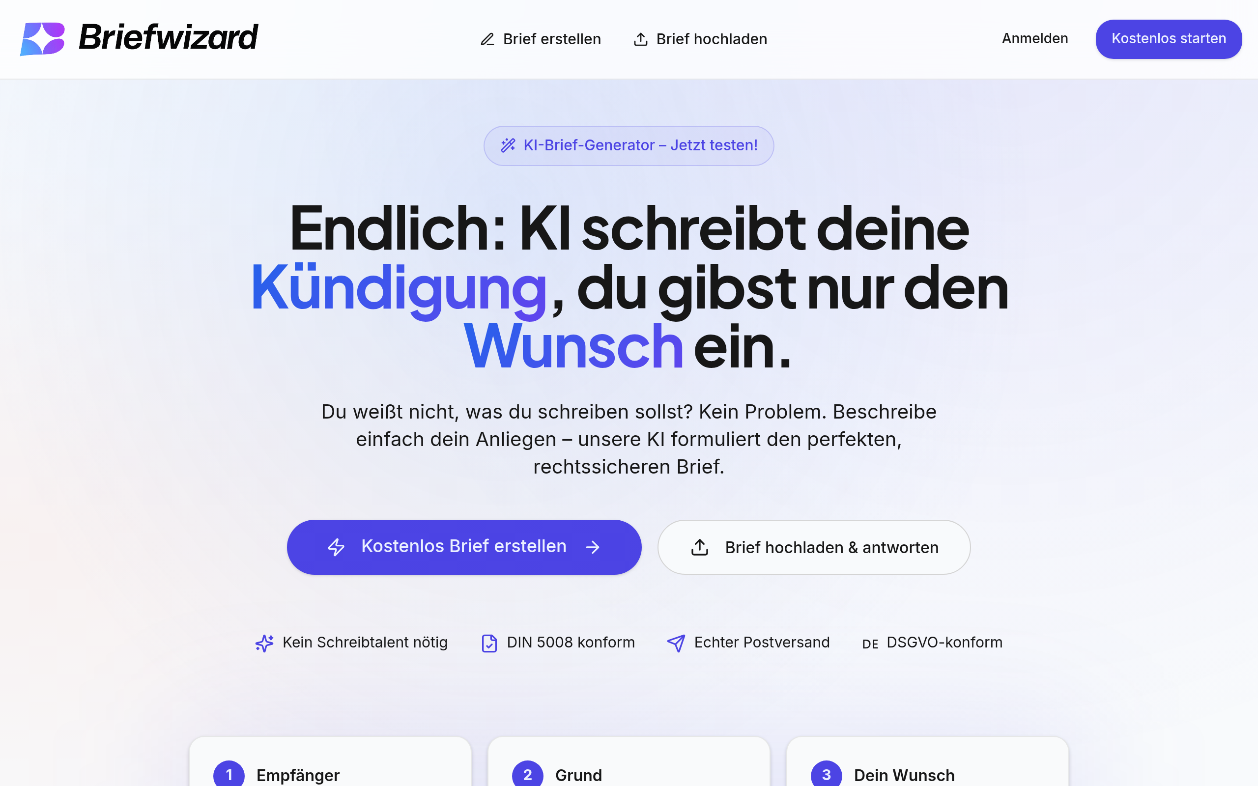 Screenshot of app.briefwizard.de