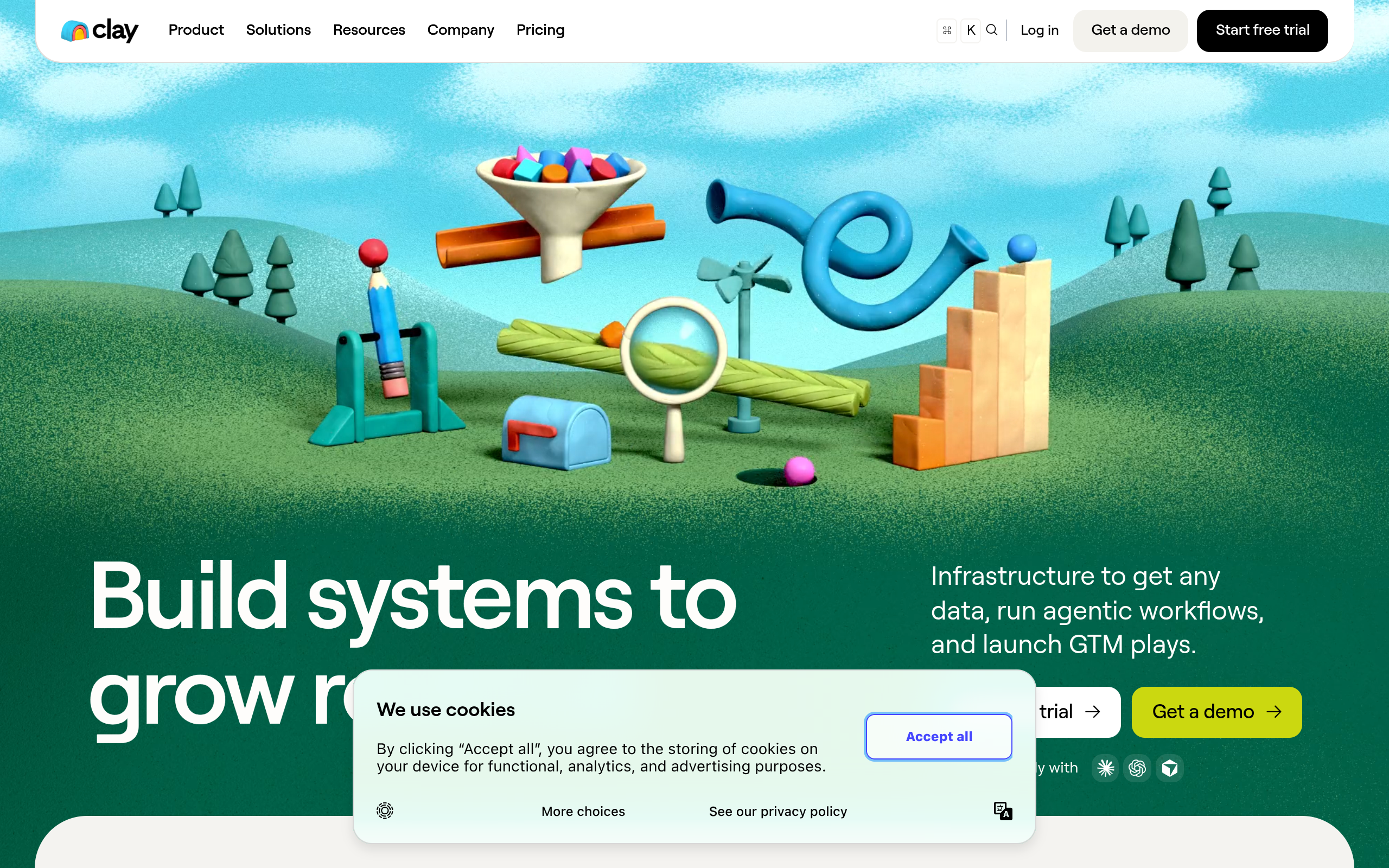Screenshot of the Clay homepage