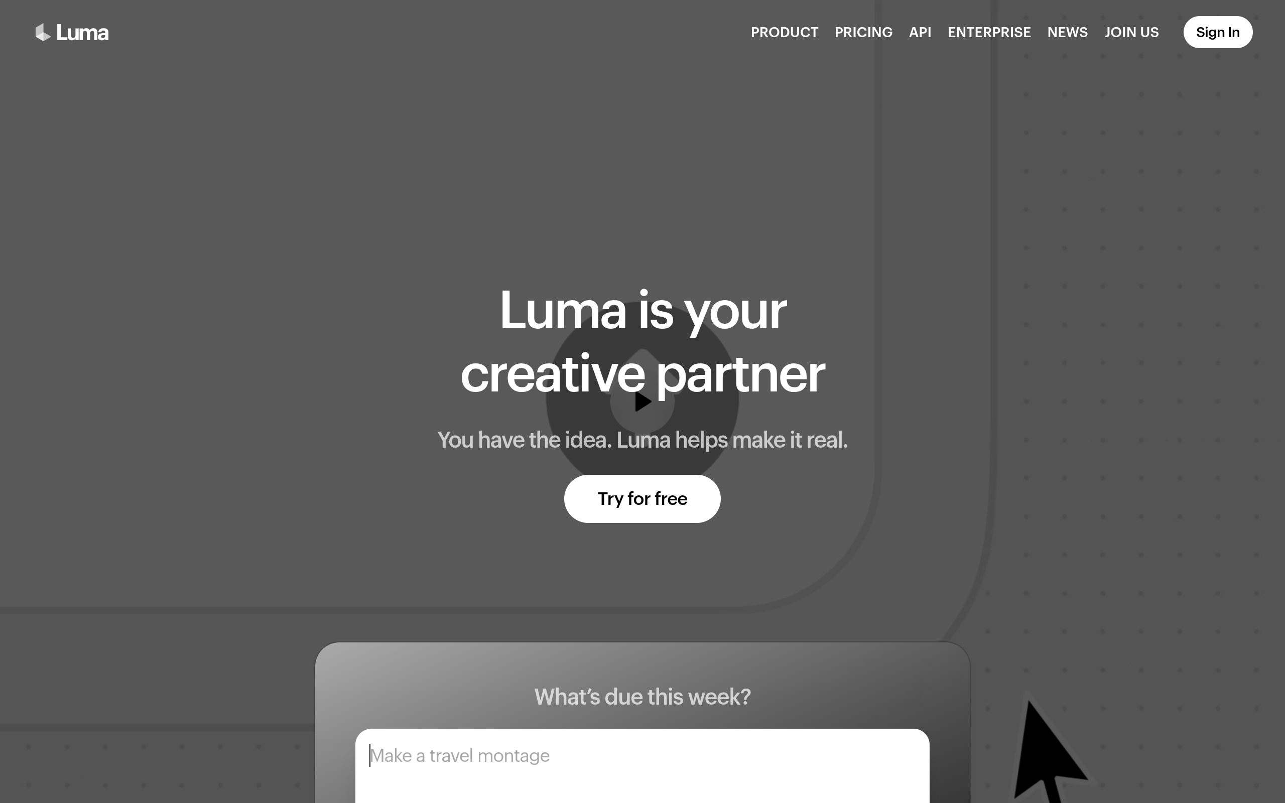 Luma AI official homepage preview