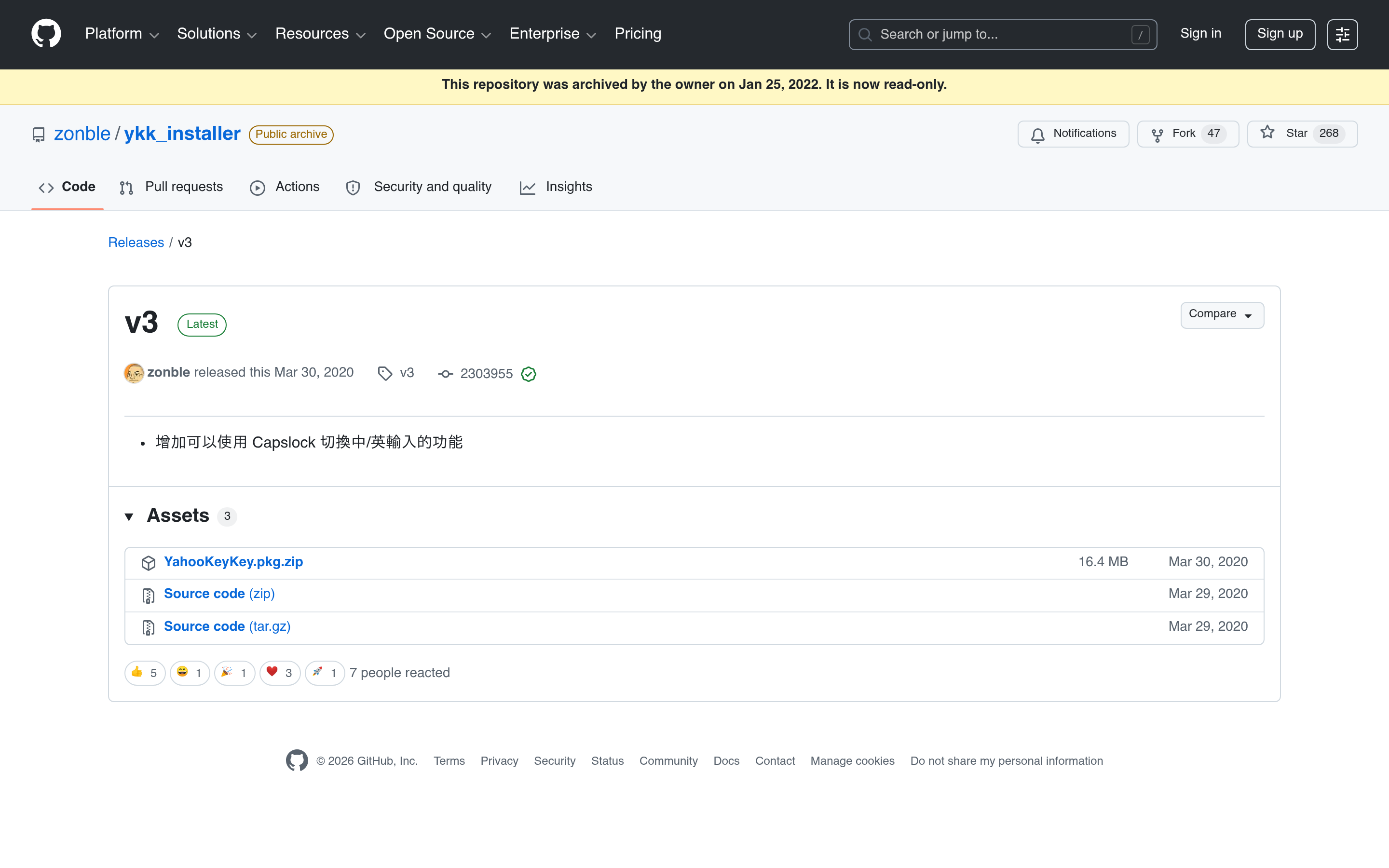 Release v3 · zonble/ykk_installer · GitHub 介面截圖