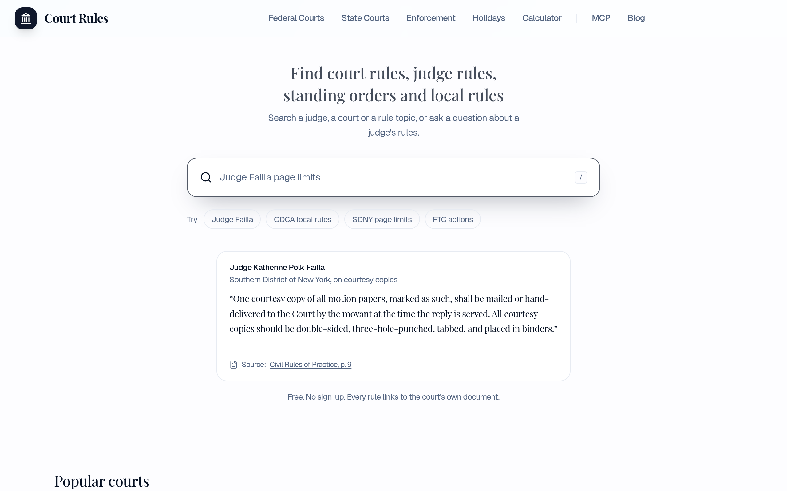 Court Rules & Enforcement Data screenshot, image 1
