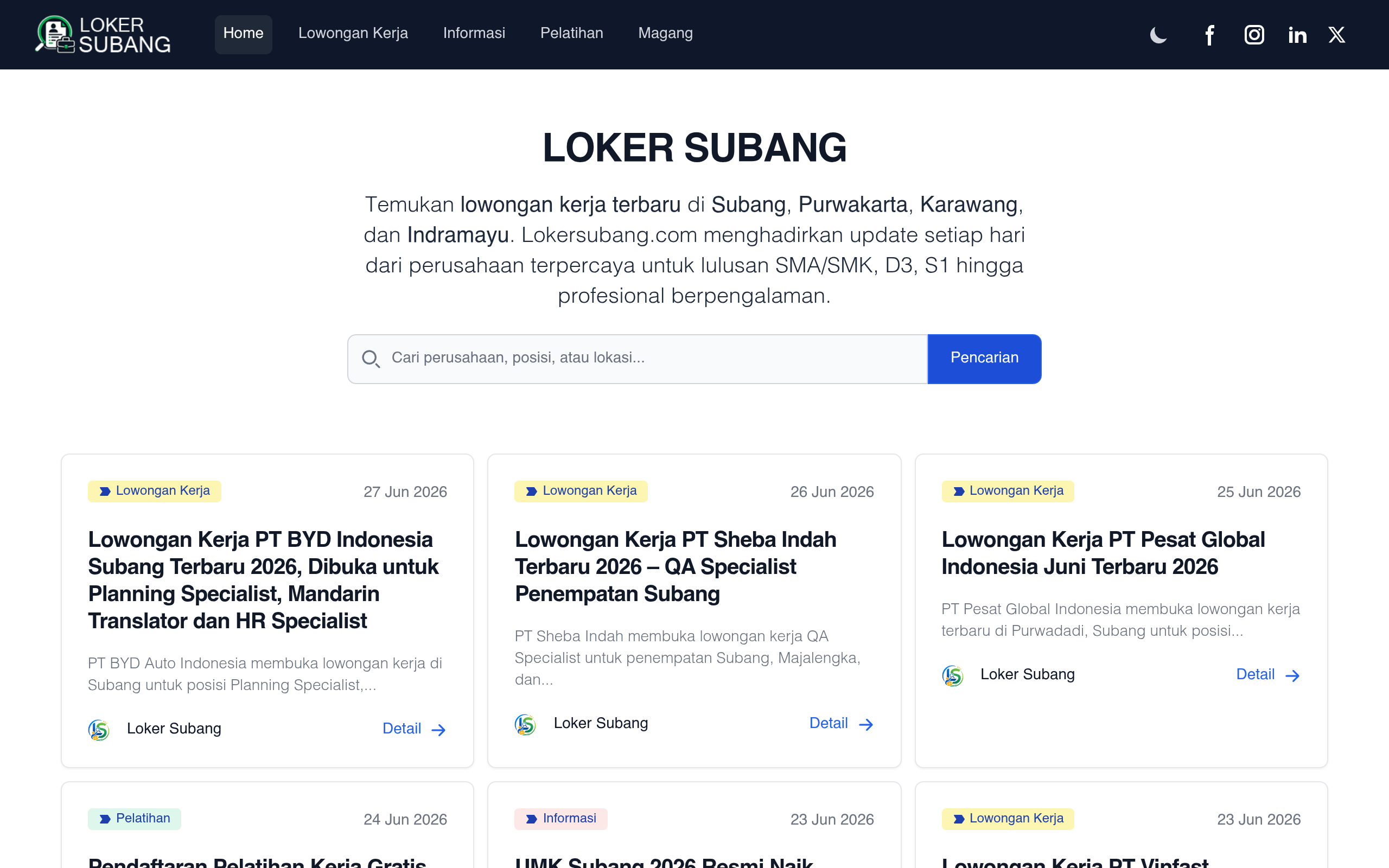 Screenshot of lokersubang.com