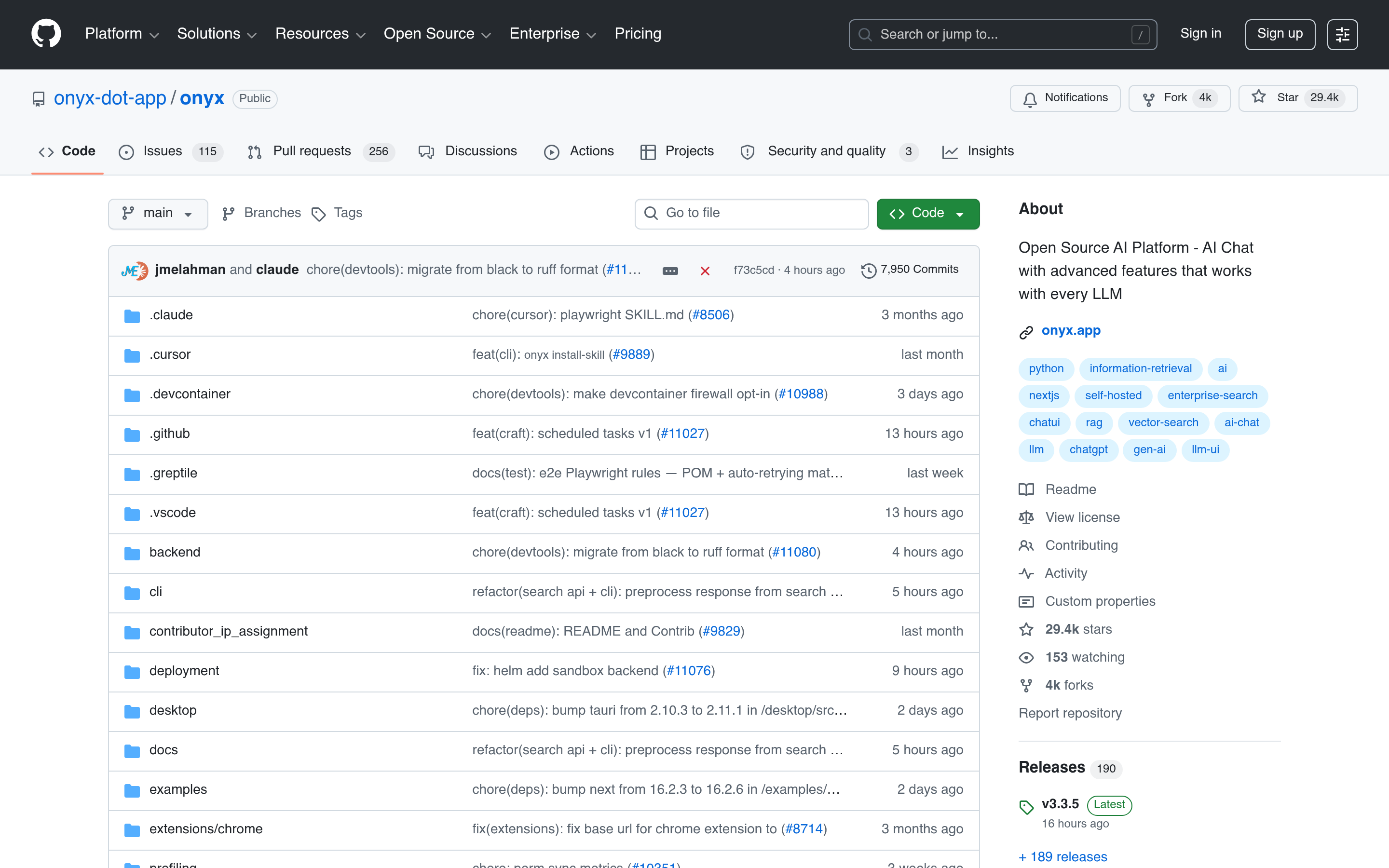 GitHub - onyx-dot-app/onyx: Open Source AI Platform - AI Chat with advanced features that works with every LLM · GitHub 介面截圖