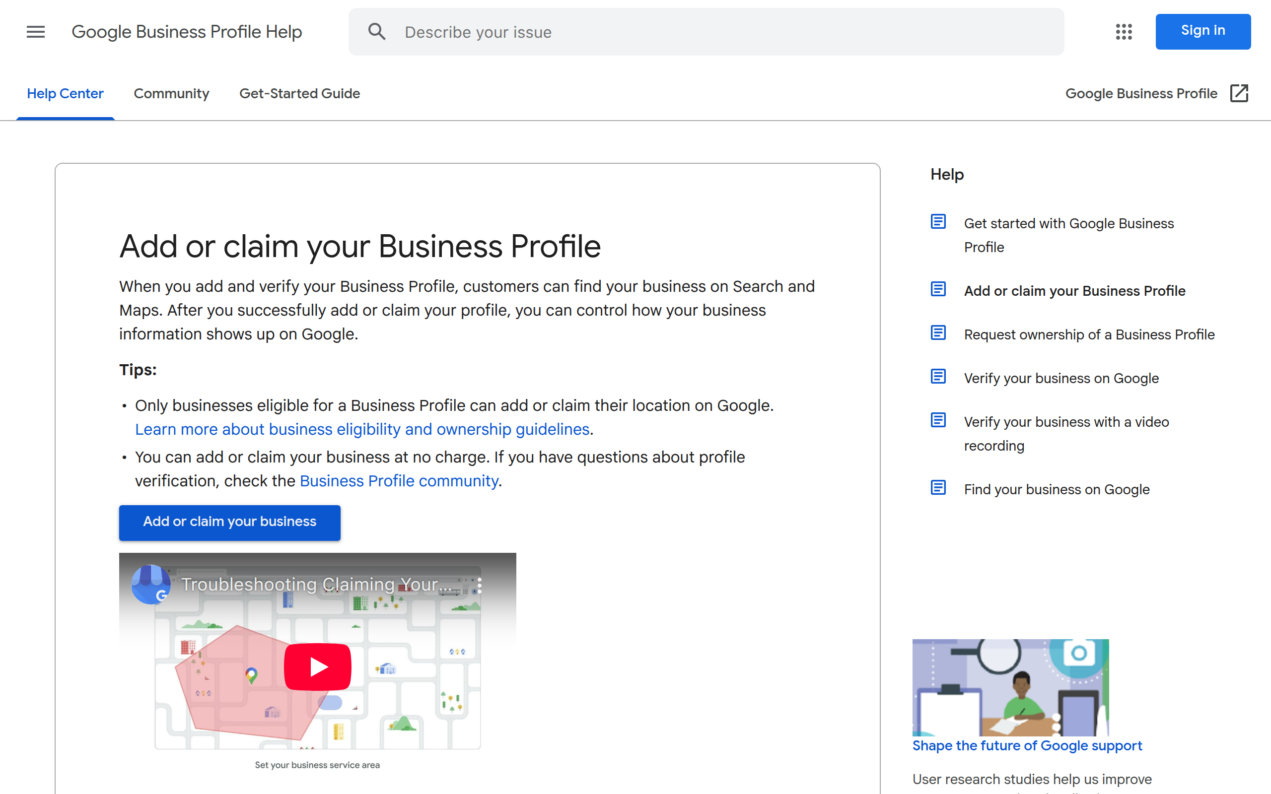 Claim and verify your Google Business Profile Screenshot