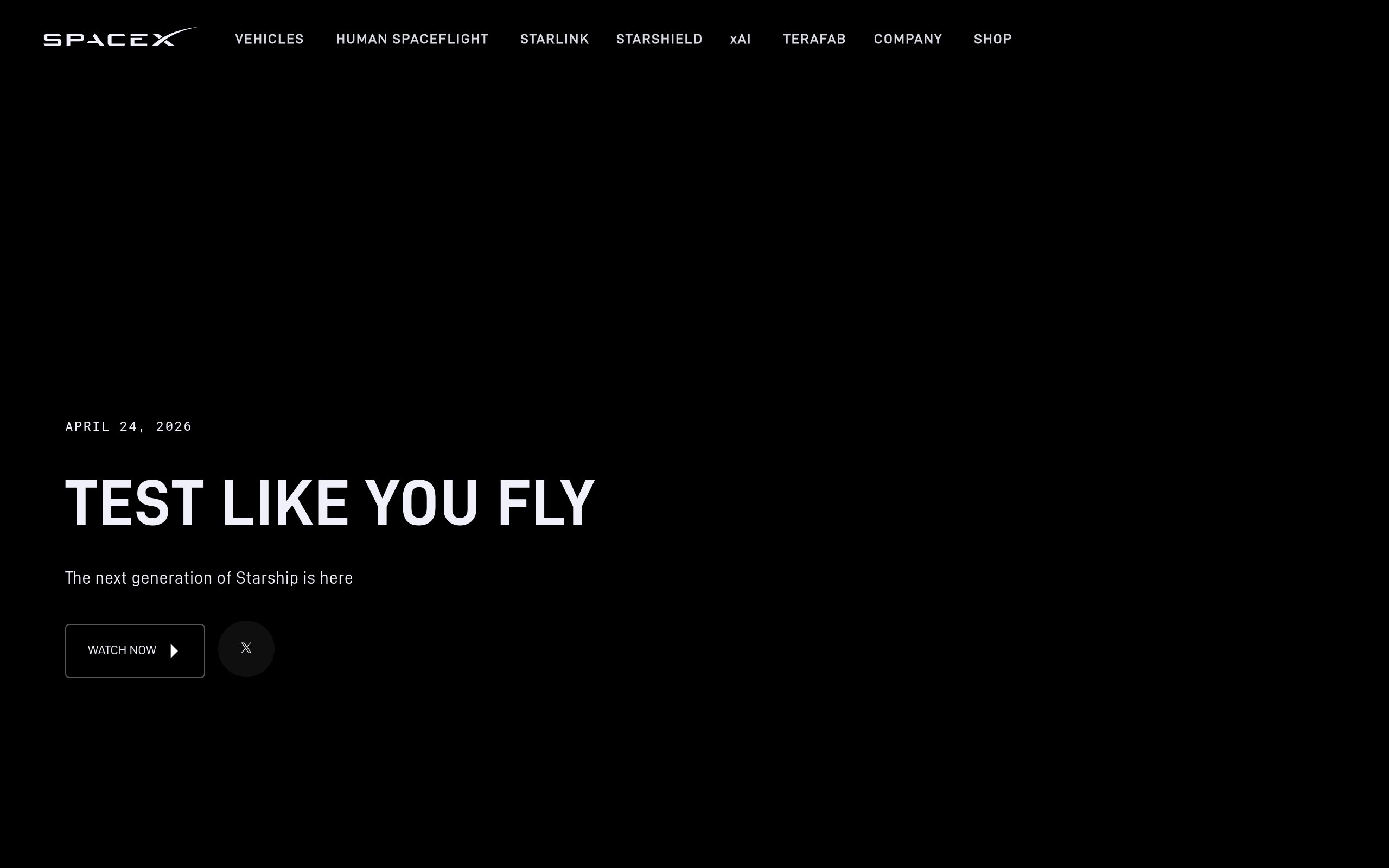 Screenshot of spacex.com