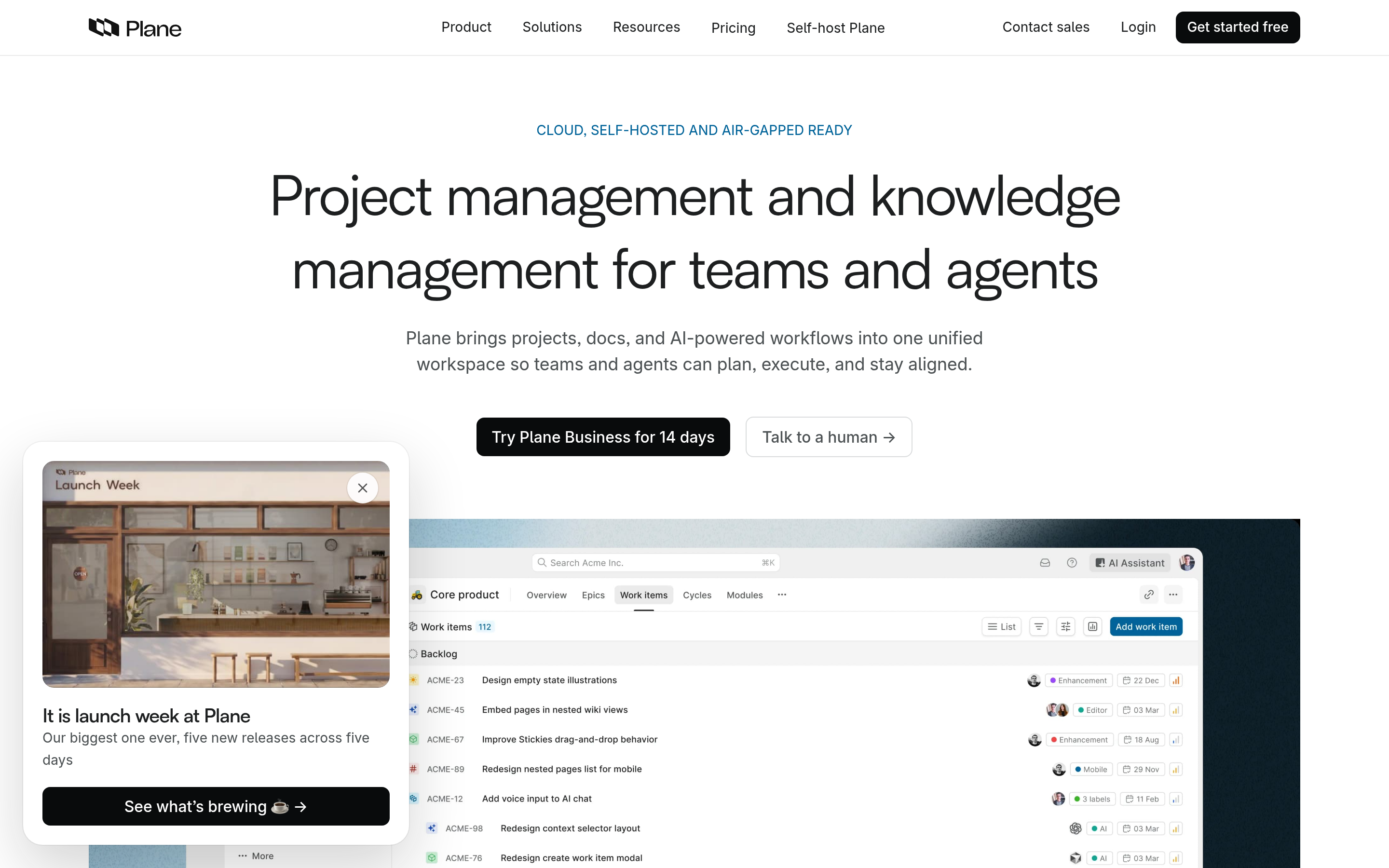 AI-native project management | Plane 介面截圖