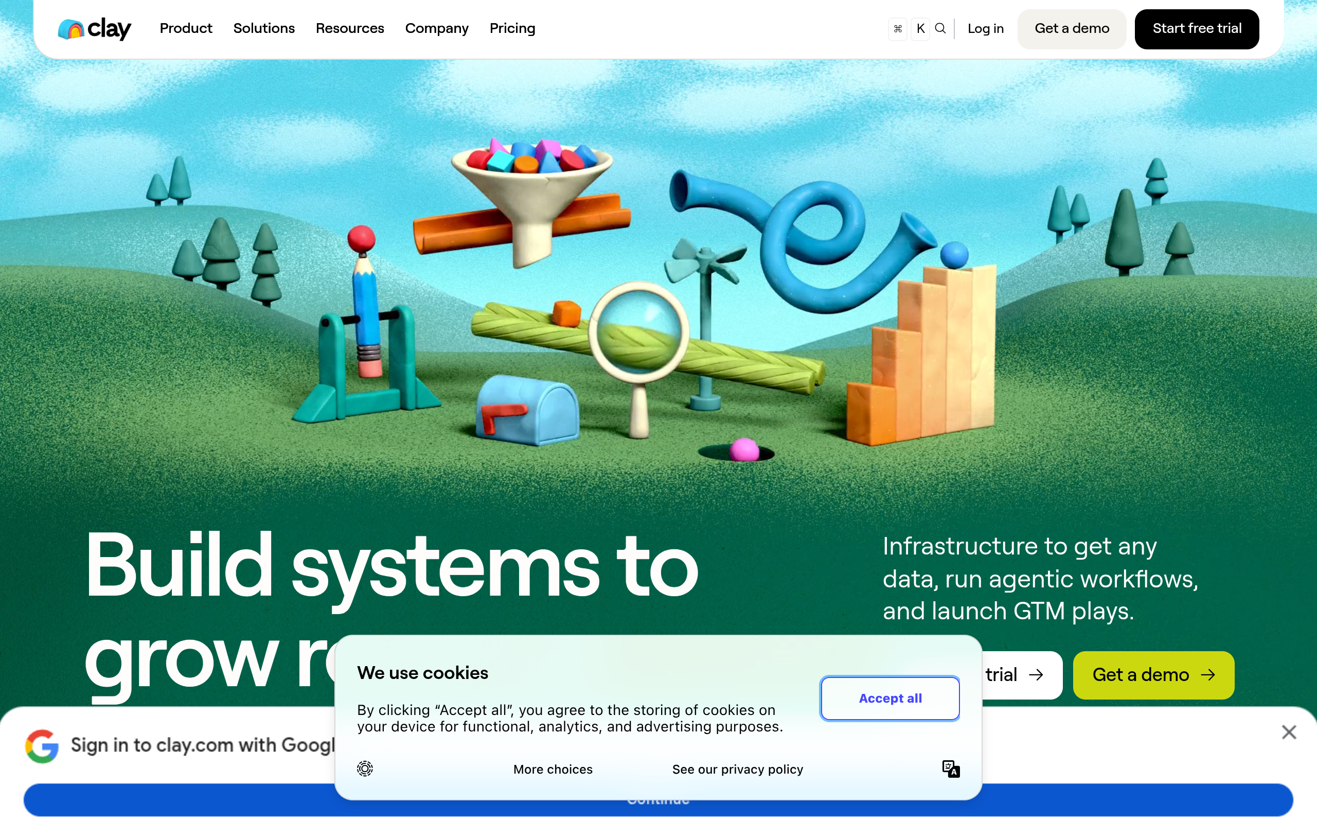 Screenshot of the Clay homepage