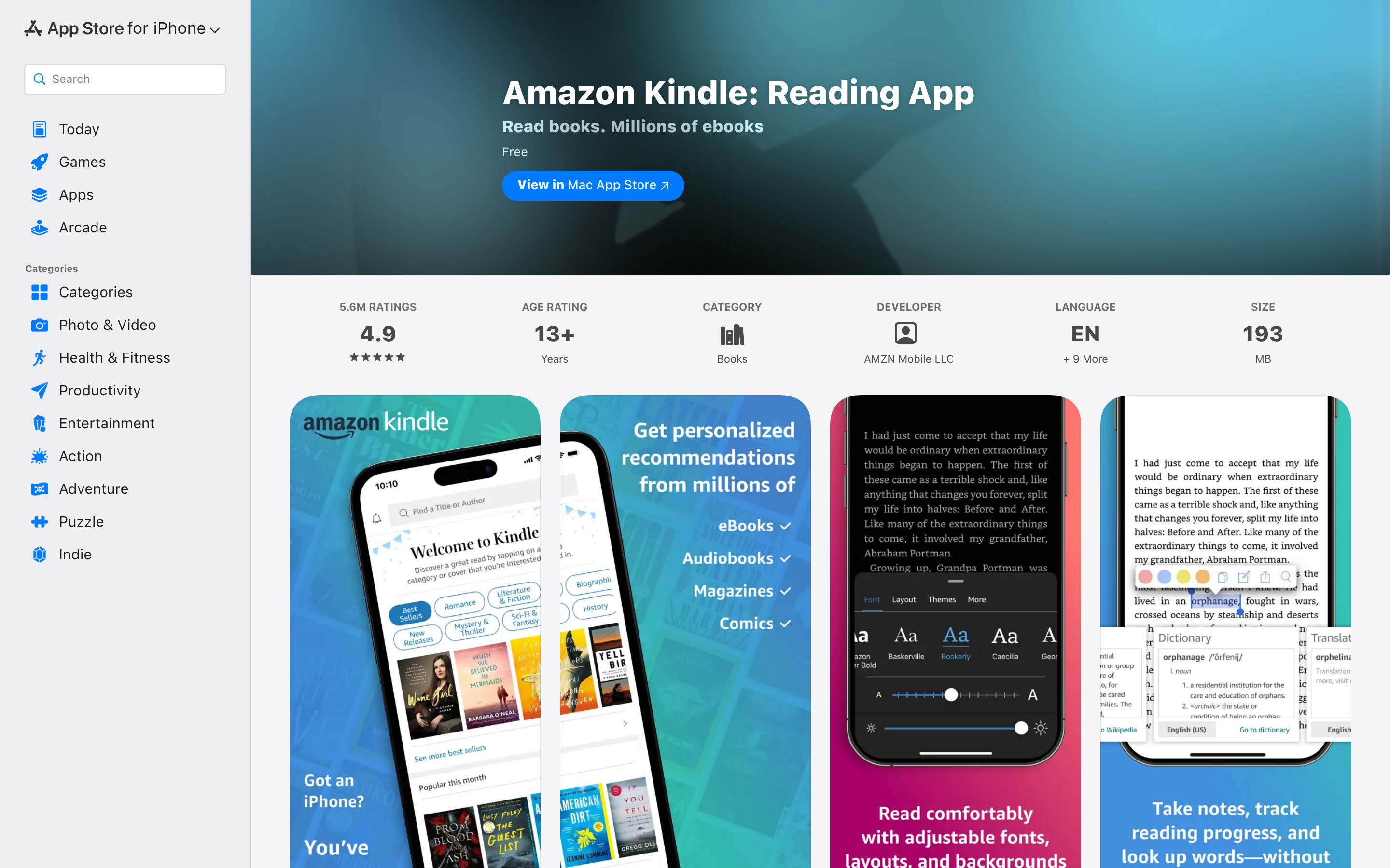 ‎Amazon Kindle: Reading App App - App Store 介面截圖