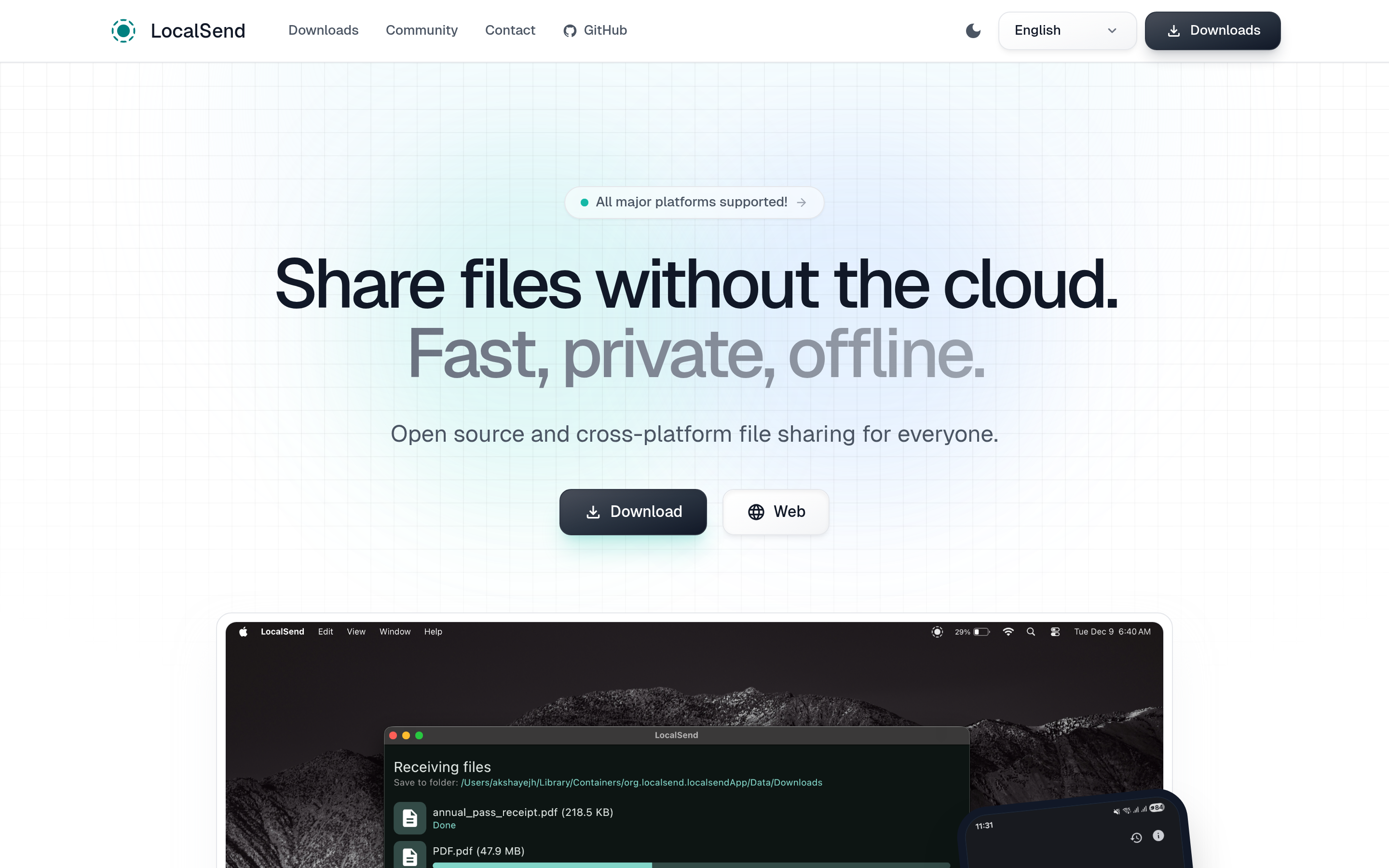 LocalSend: Share files to nearby devices 介面截圖