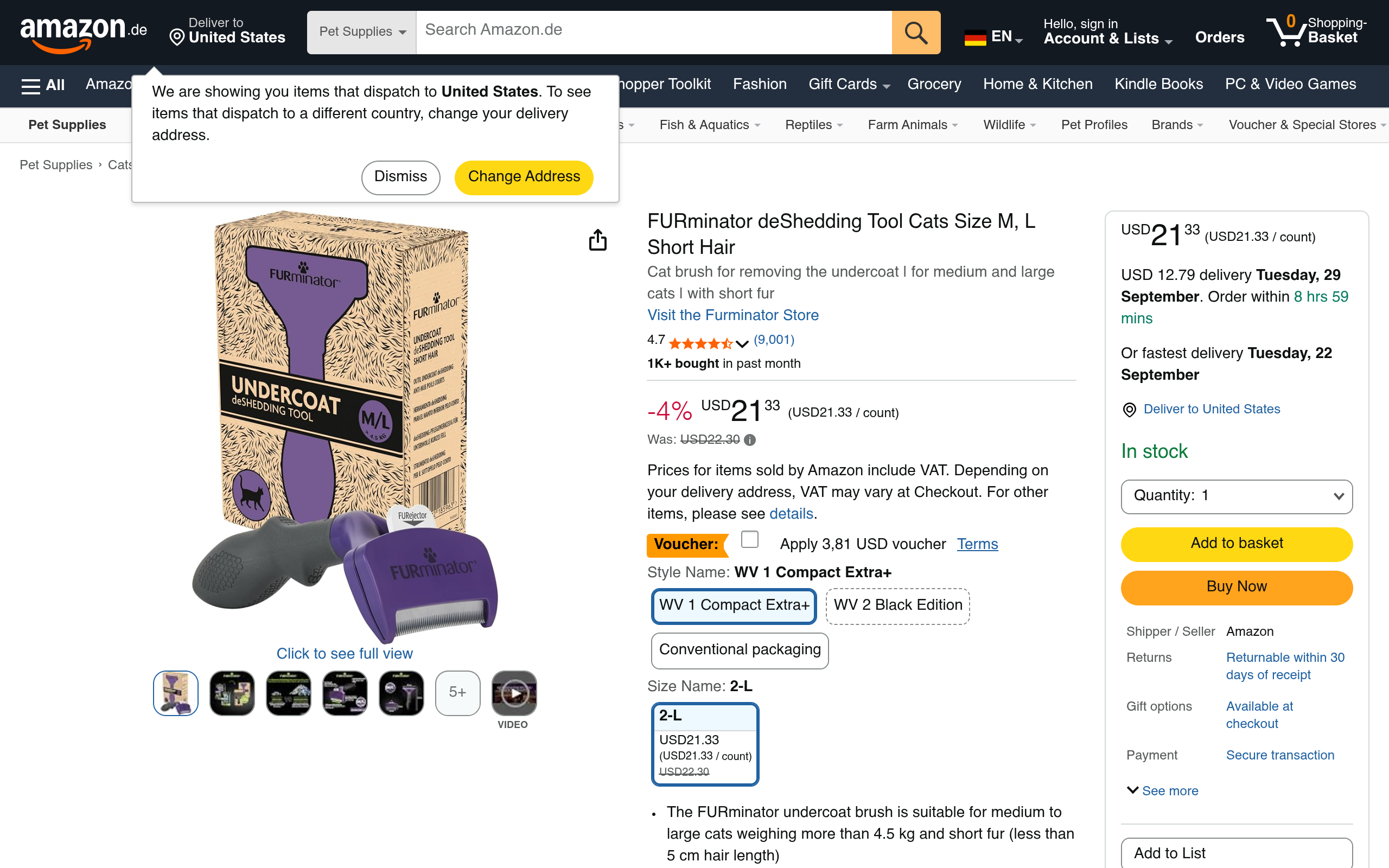 FURminator – Unterfellbürste für kurzhaarige Katzen, M/L