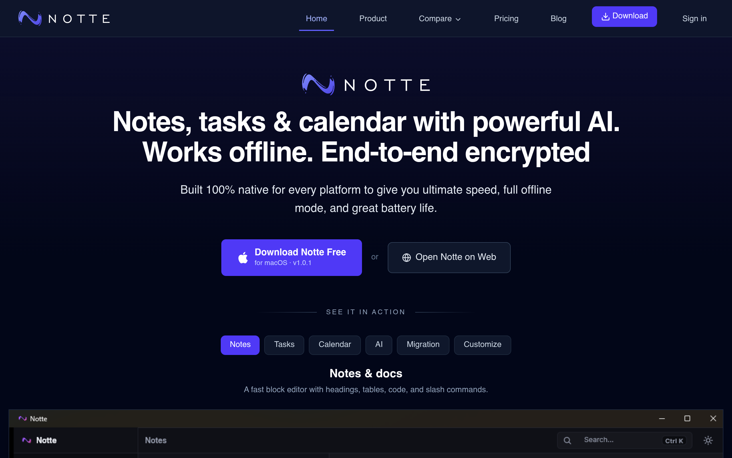 Notte - Privacy-first Workspace screenshot – image 1