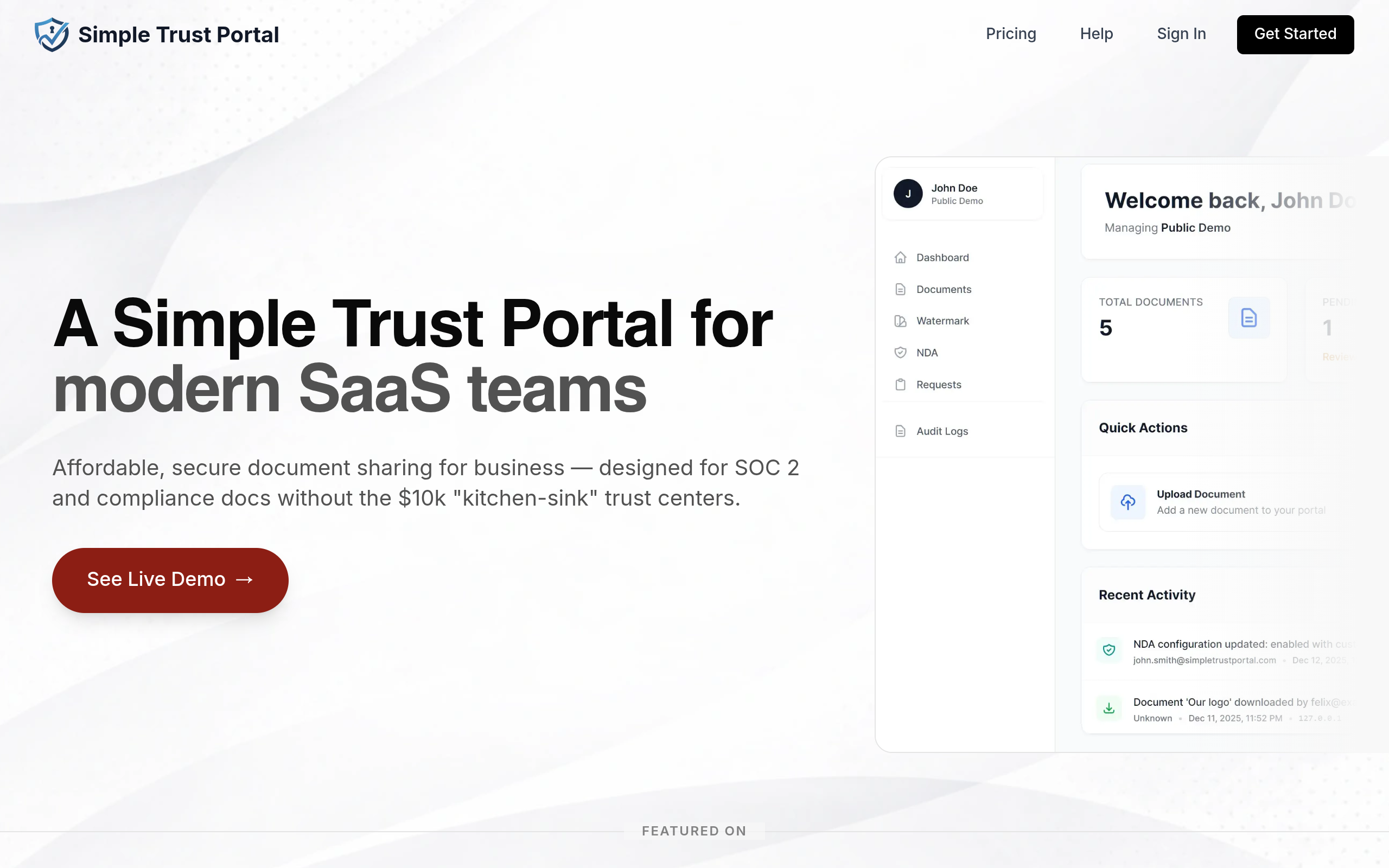 Simple Trust Portal screenshot, image 1