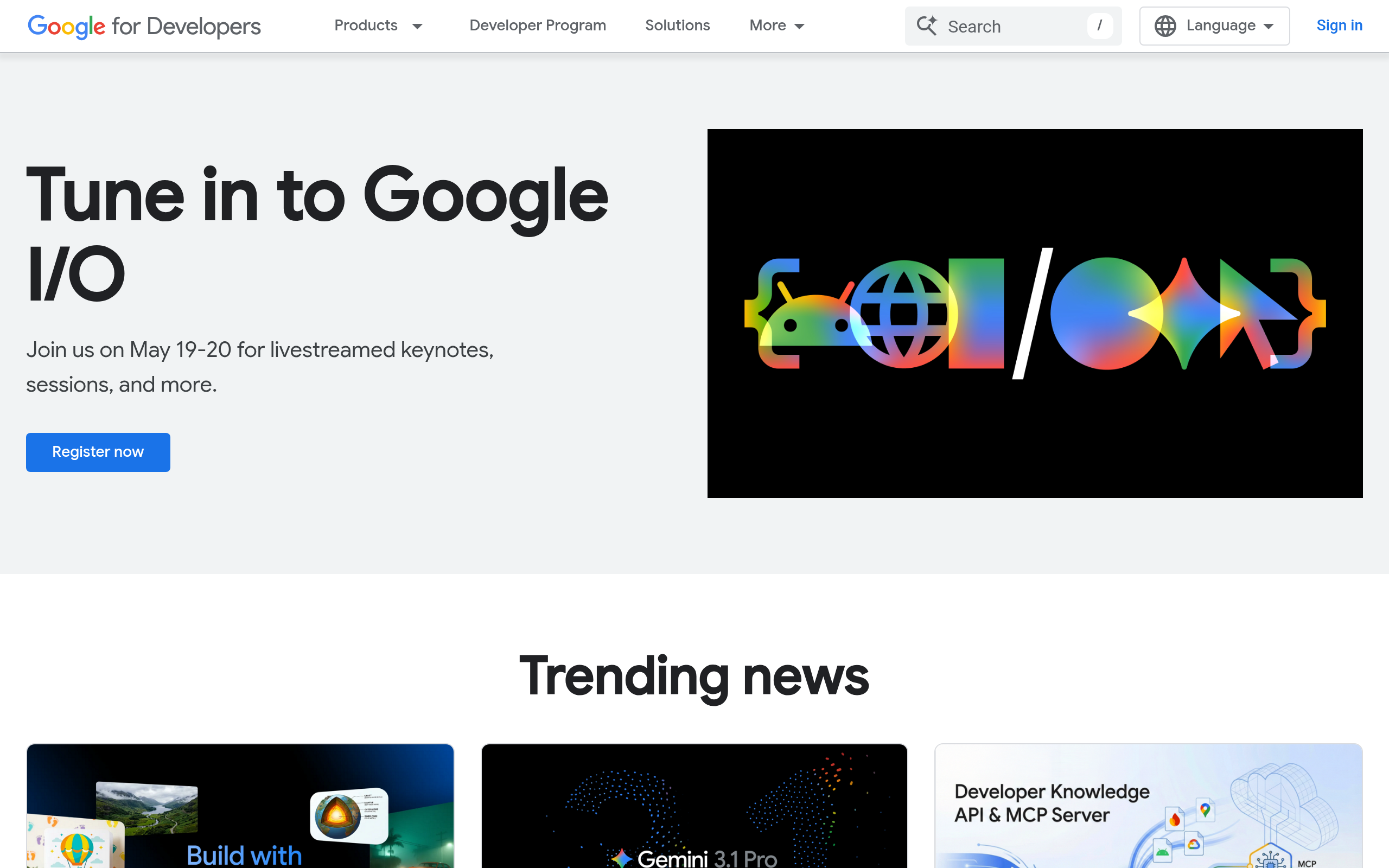Screenshot of developers.google.com