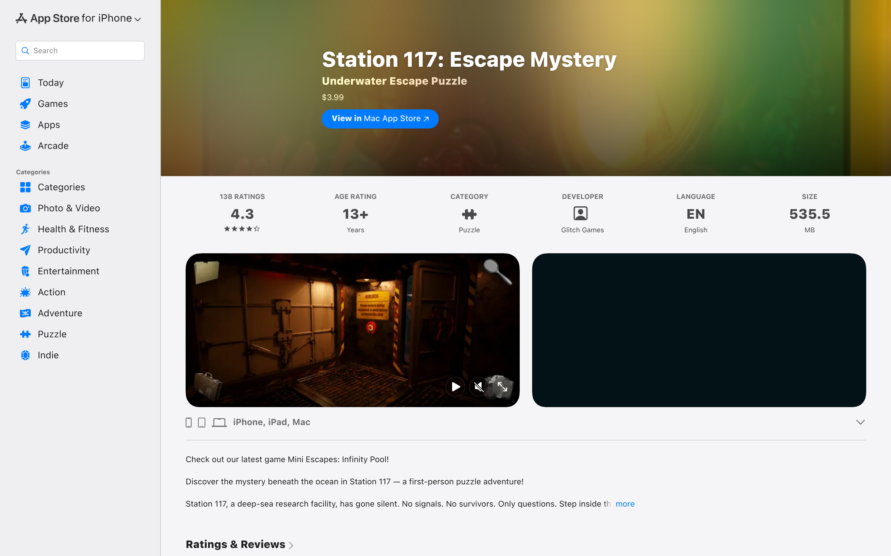 ‎Station 117: Escape Mystery App - App Store 介面截圖