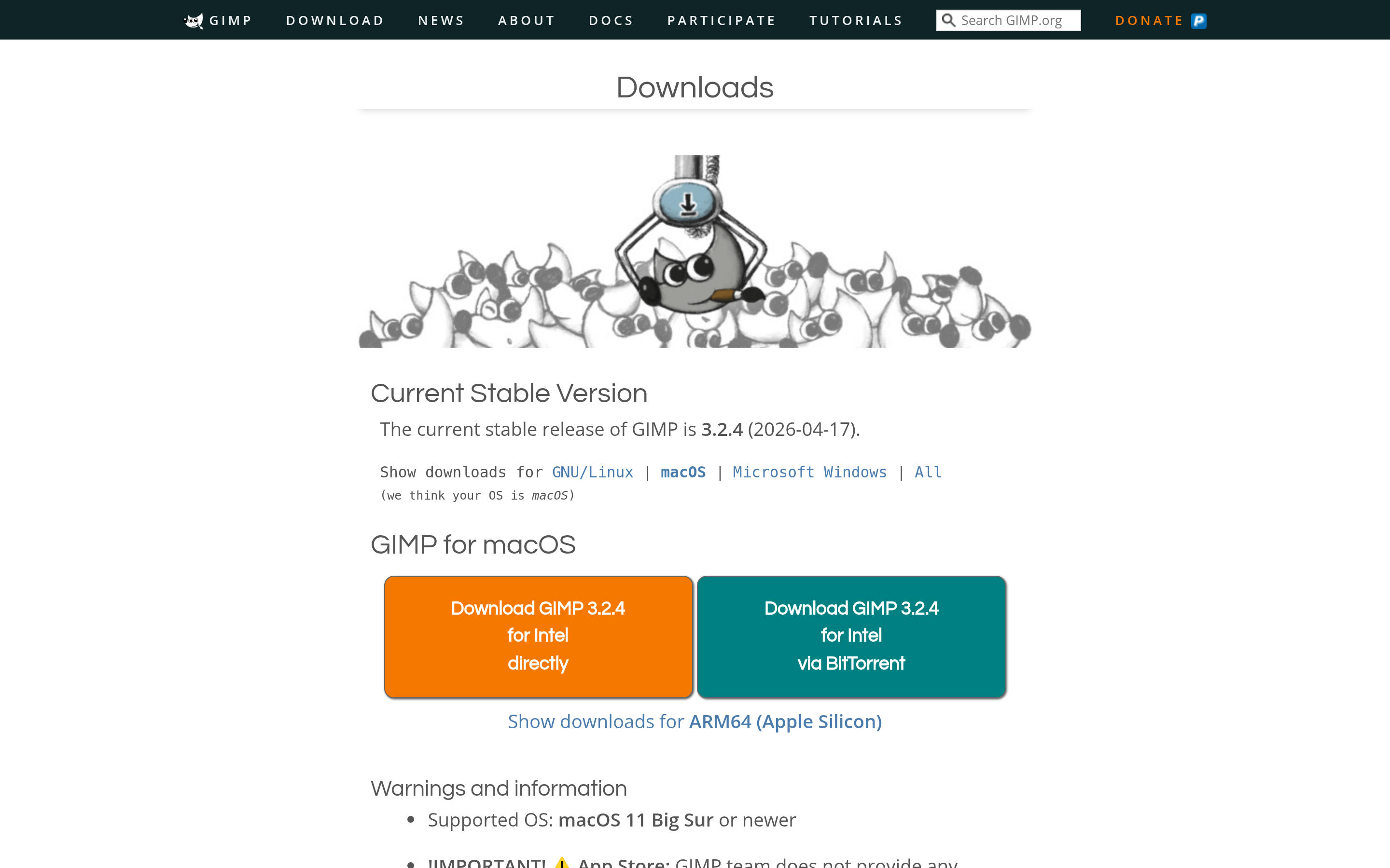 GIMP - Downloads 介面截圖