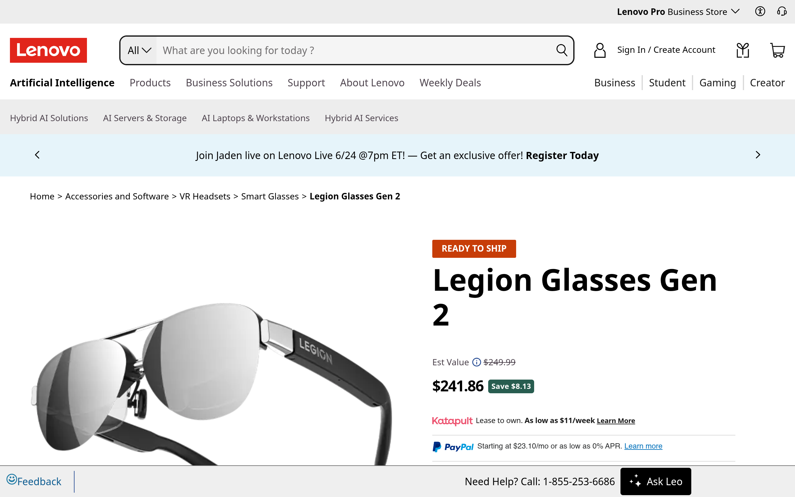 Lenovo Legion Glasses (Gen 2) Micro-OLED 1080p 120Hz Wearable Monitor 9.77