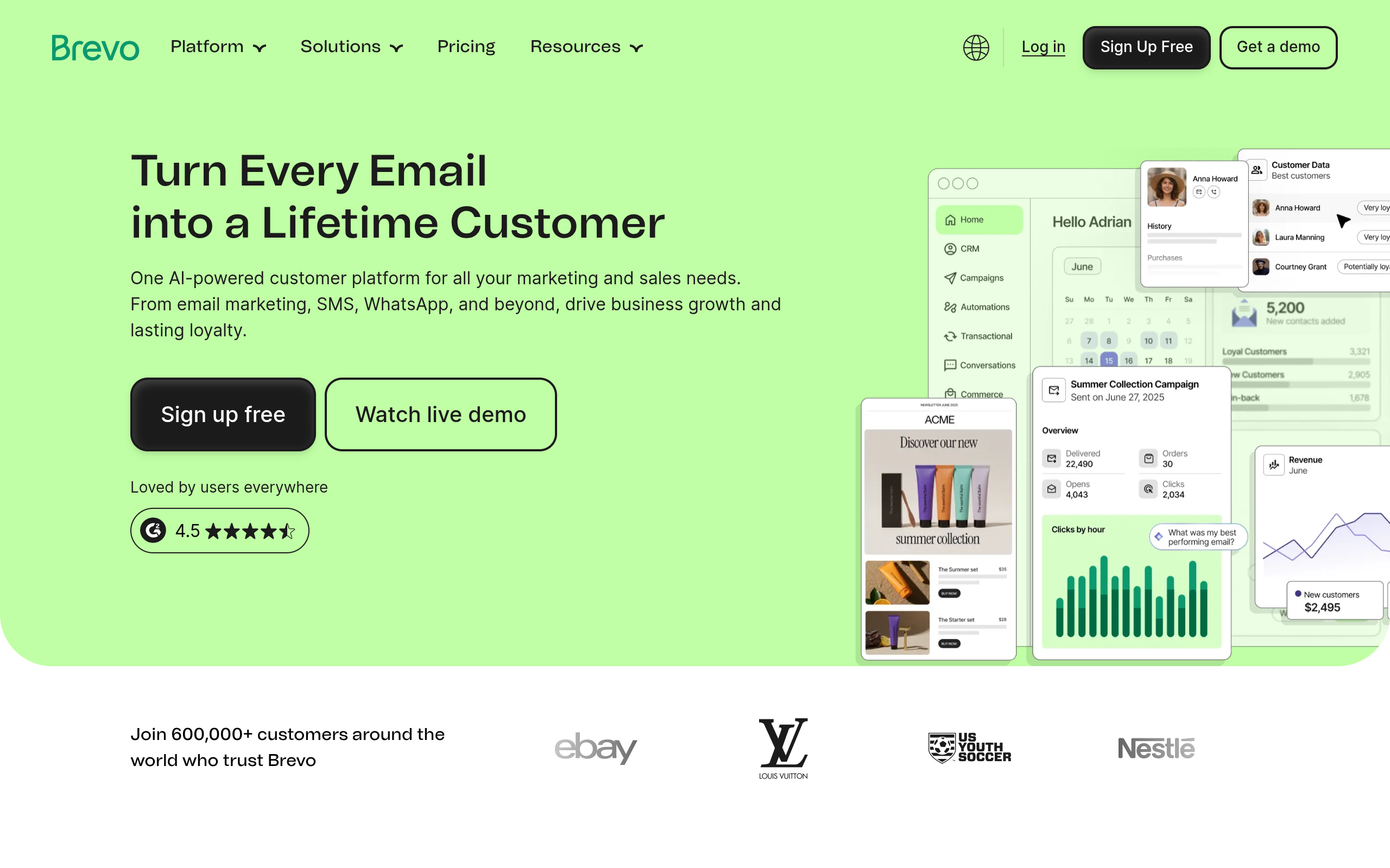 Screenshot of the Brevo homepage