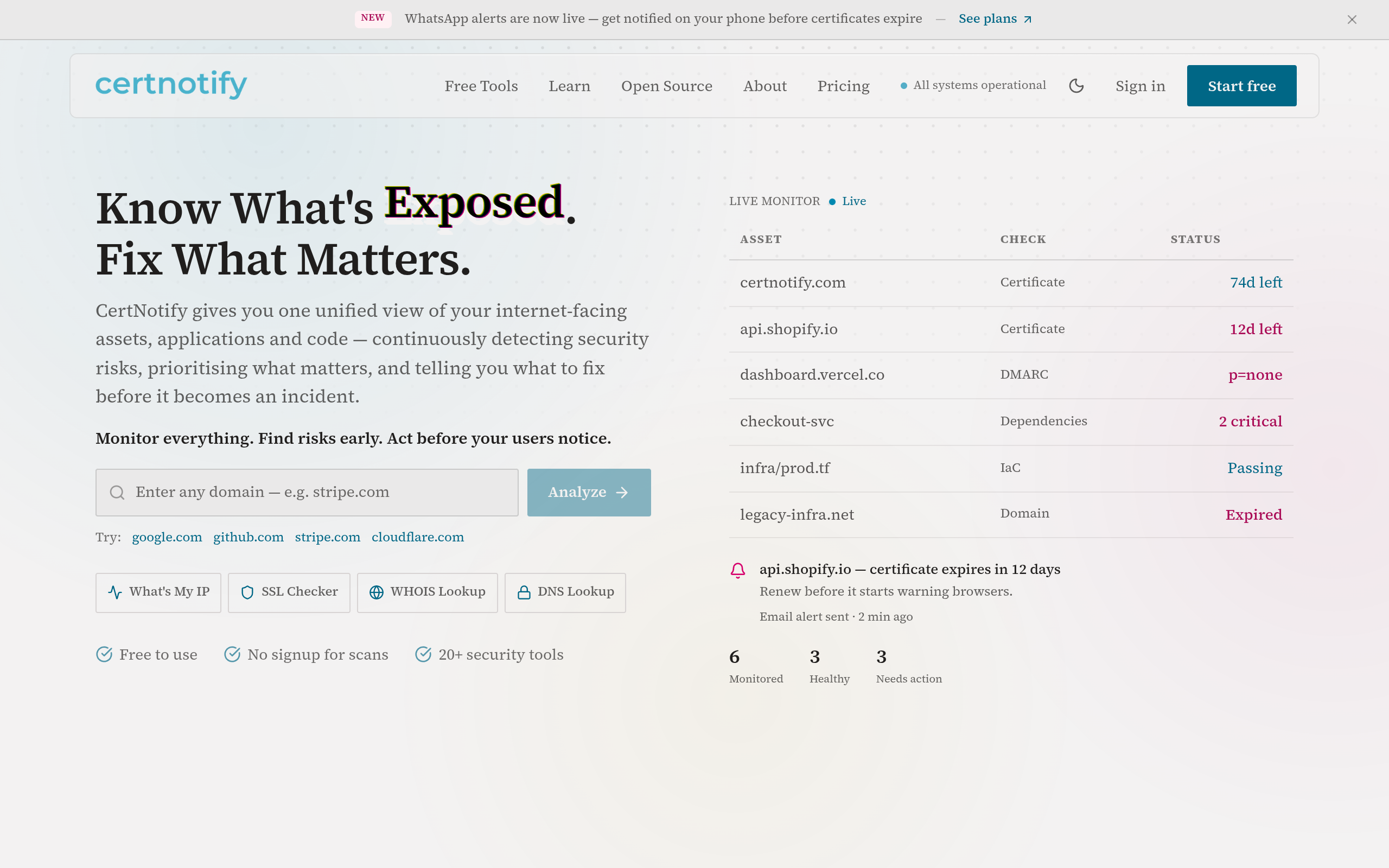 CertNotify screenshot, image 1