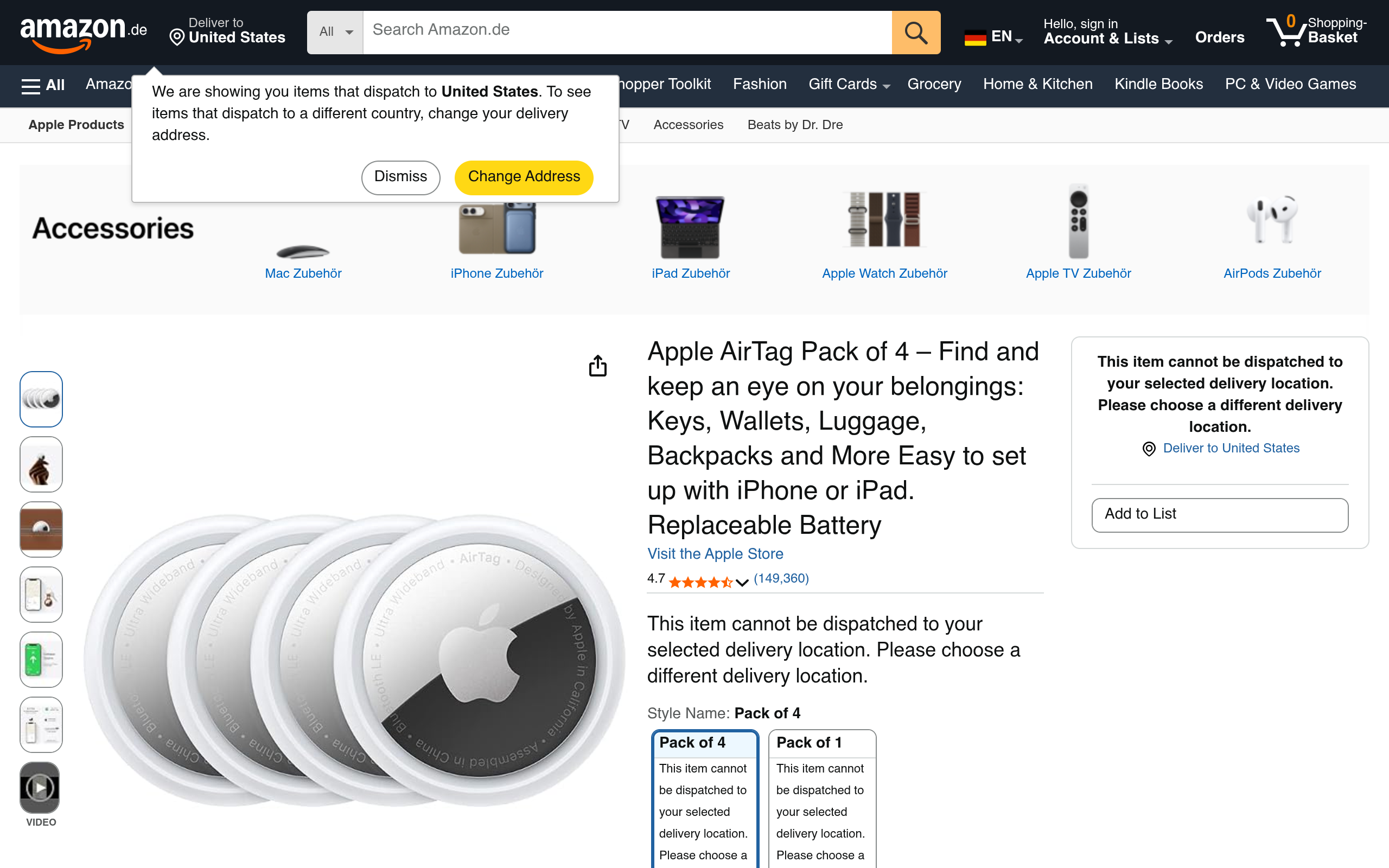 Apple AirTag – 4er-Pack mit austauschbarer Batterie