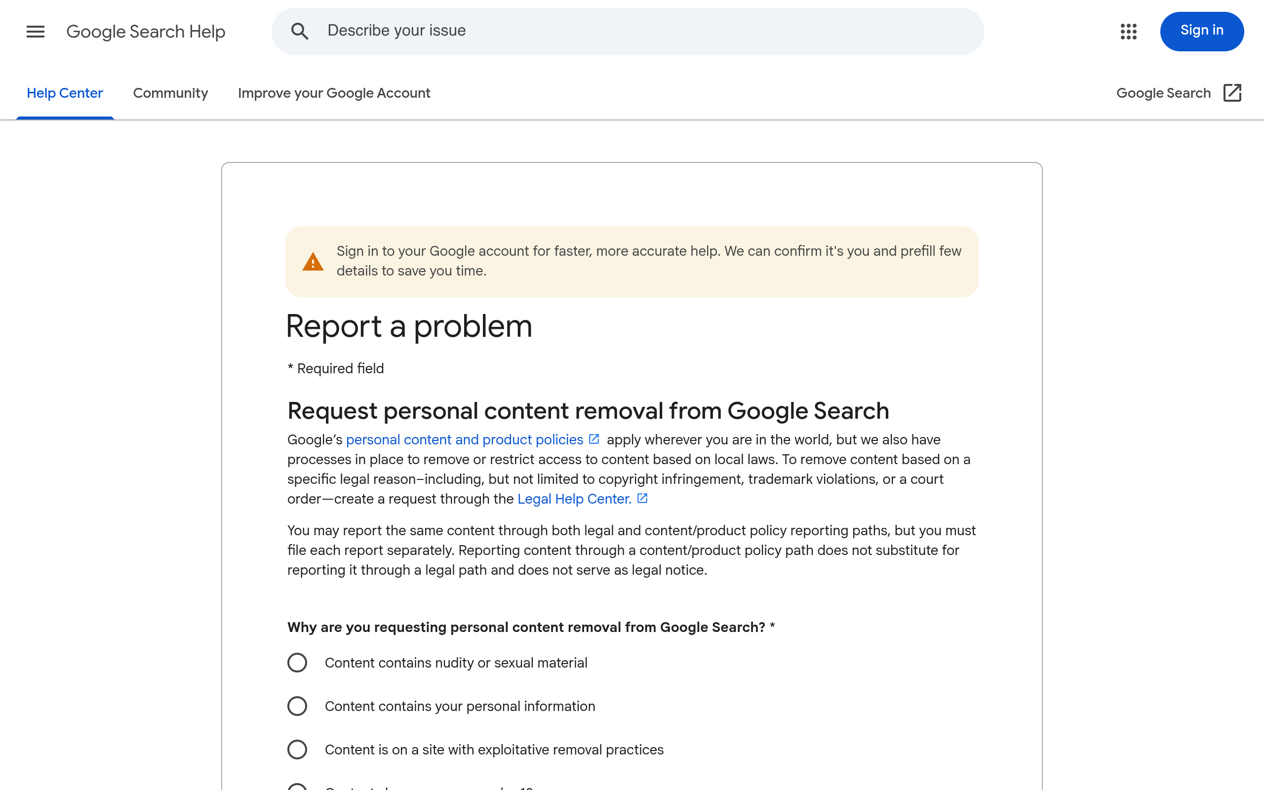 Google legal removal