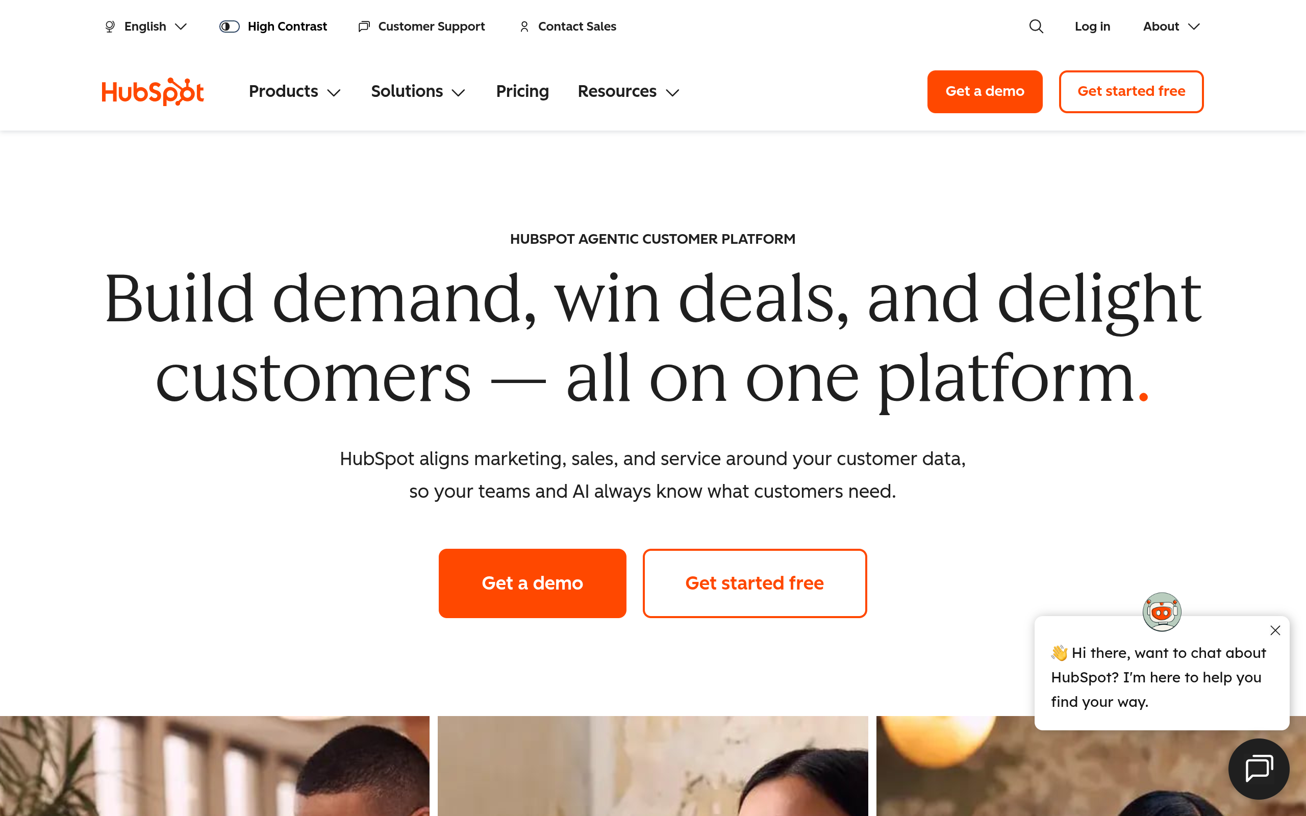 Screenshot of the HubSpot homepage