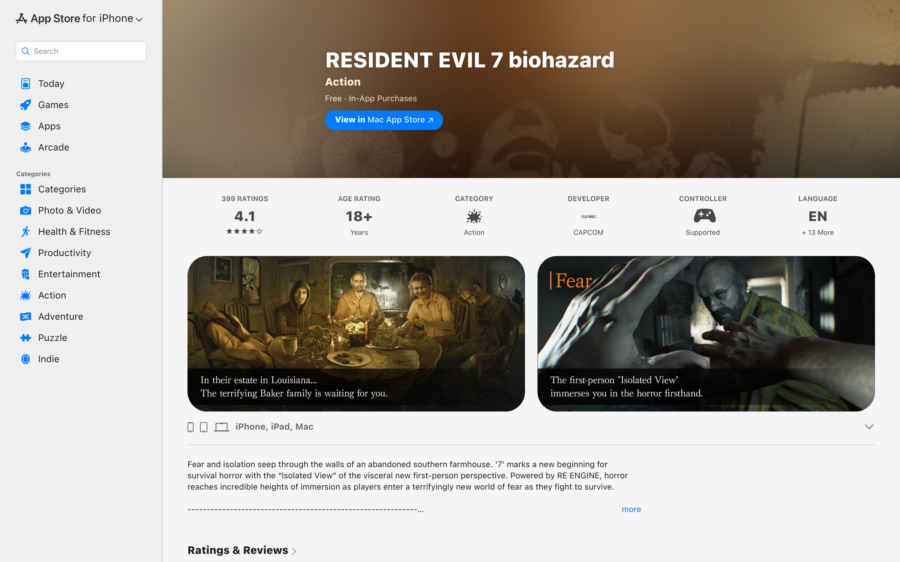 ‎RESIDENT EVIL 7 biohazard App - App Store 介面截圖
