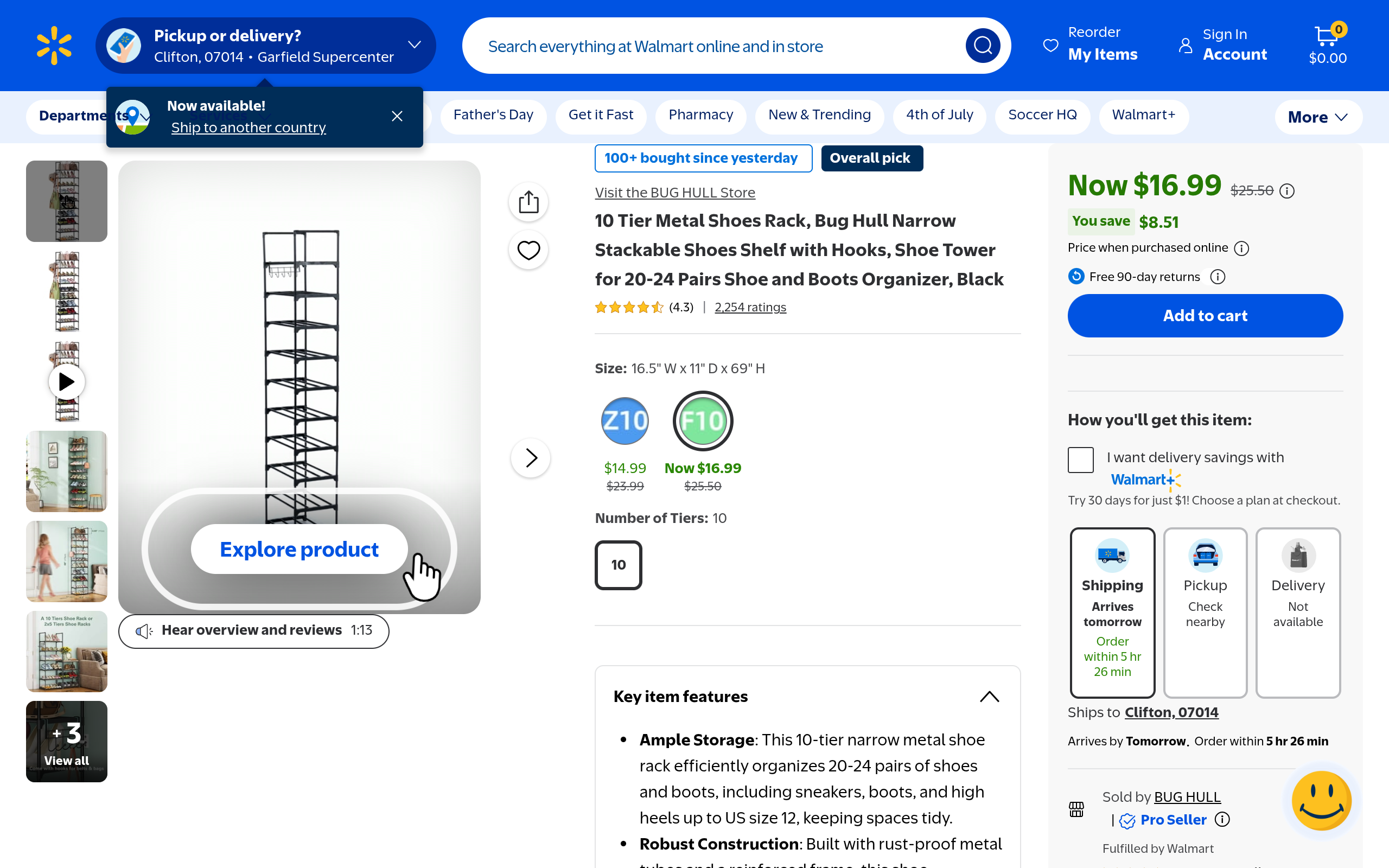 Bug Hull 10-Tier Metal Shoes Rack .99