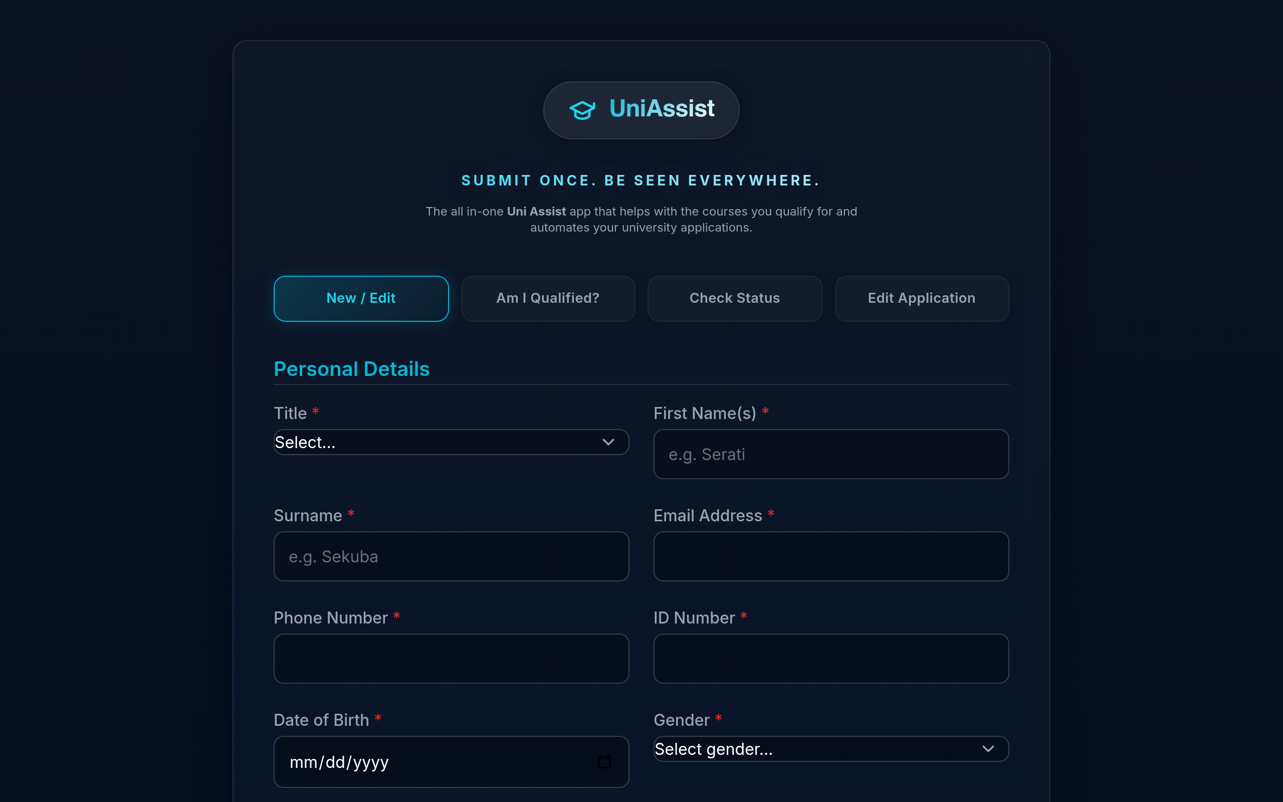 Screenshot of uniassist.co.za