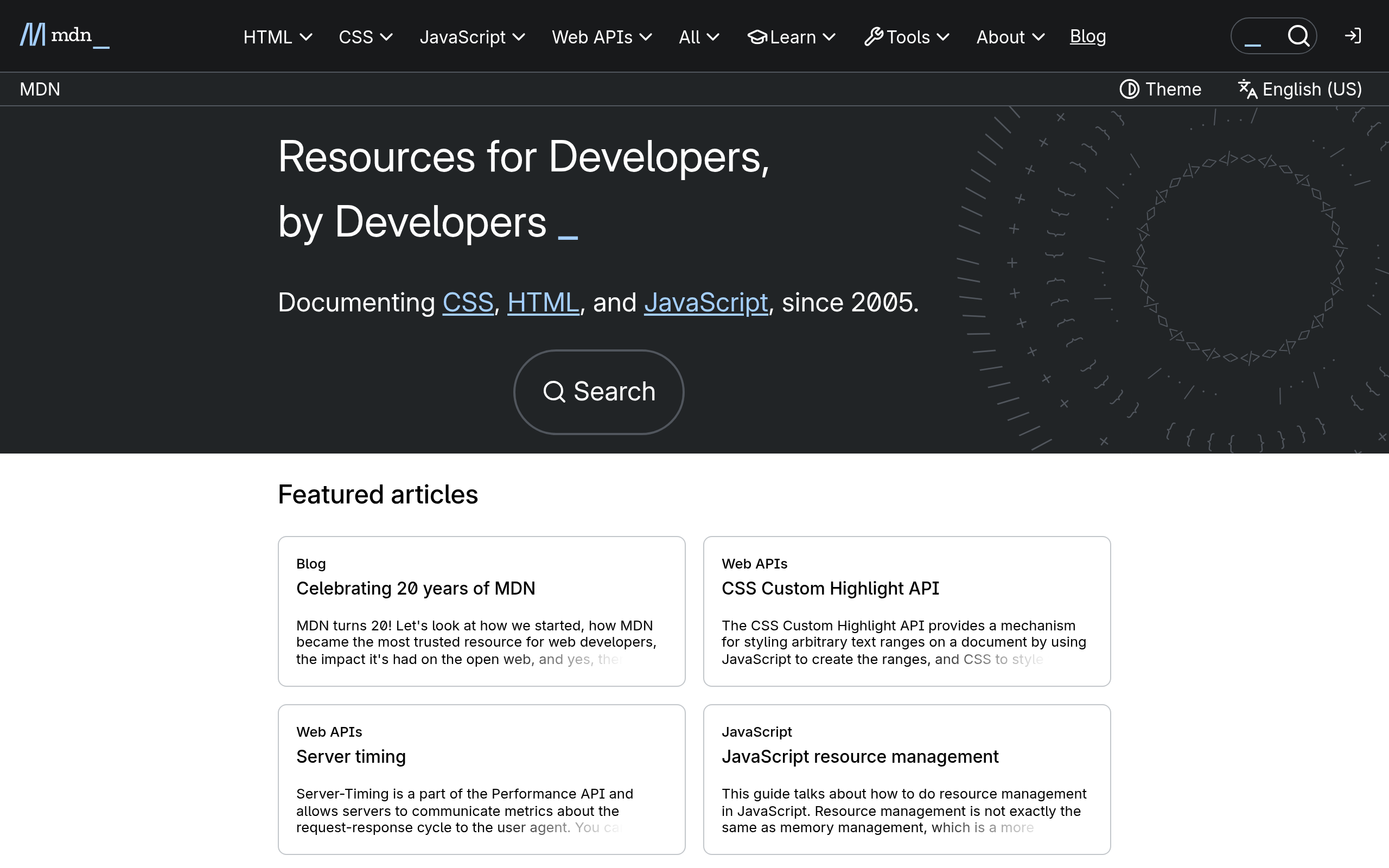 Screenshot of developer.mozilla.org